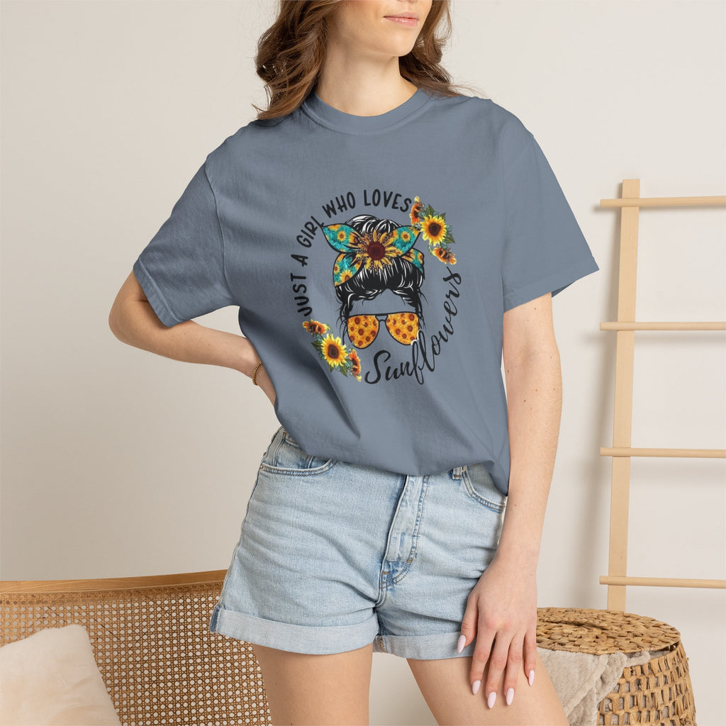 T-Shirt — "Just a Girl Who Loves Sunflowers" Graphic Tee