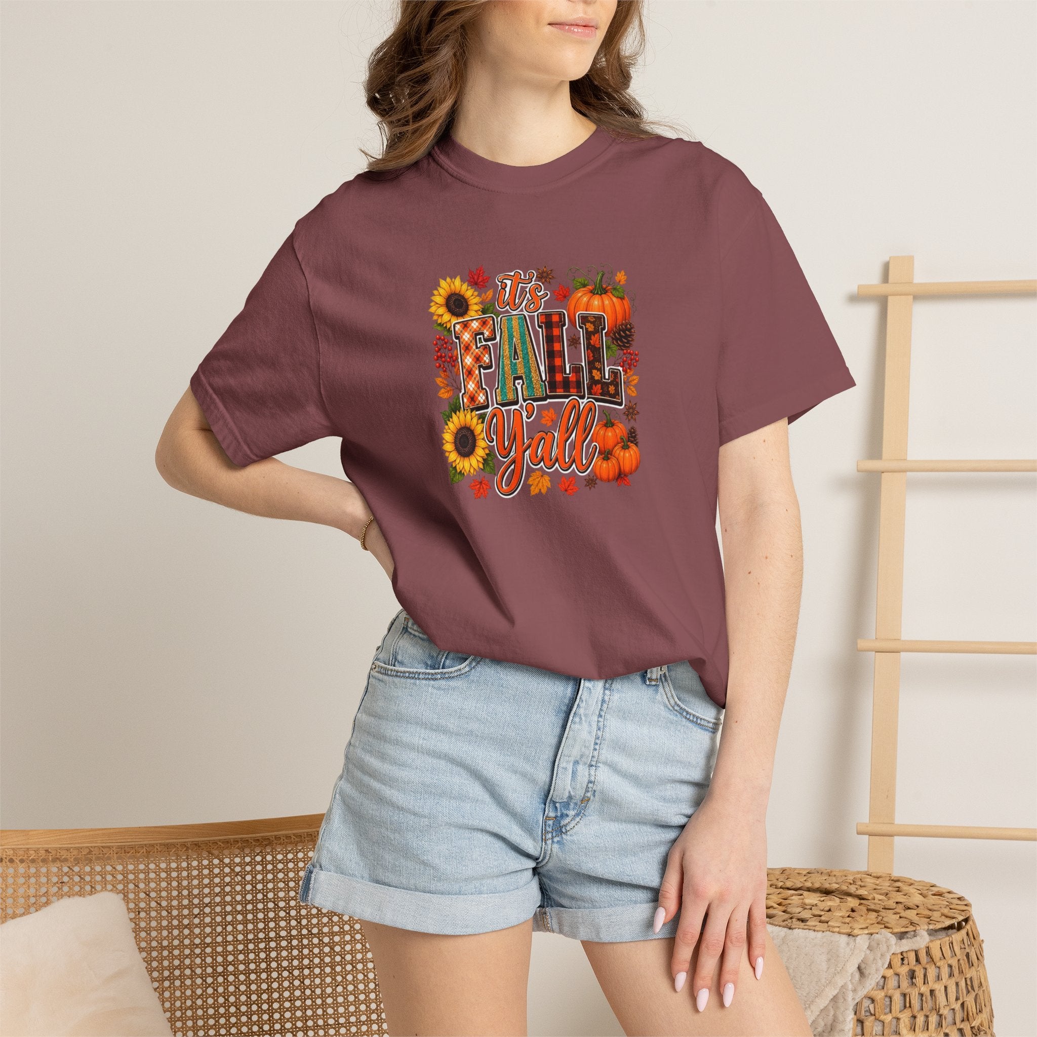 Fall Y'all T-Shirt — Autumn Pumpkin & Sunflower Graphic Tee