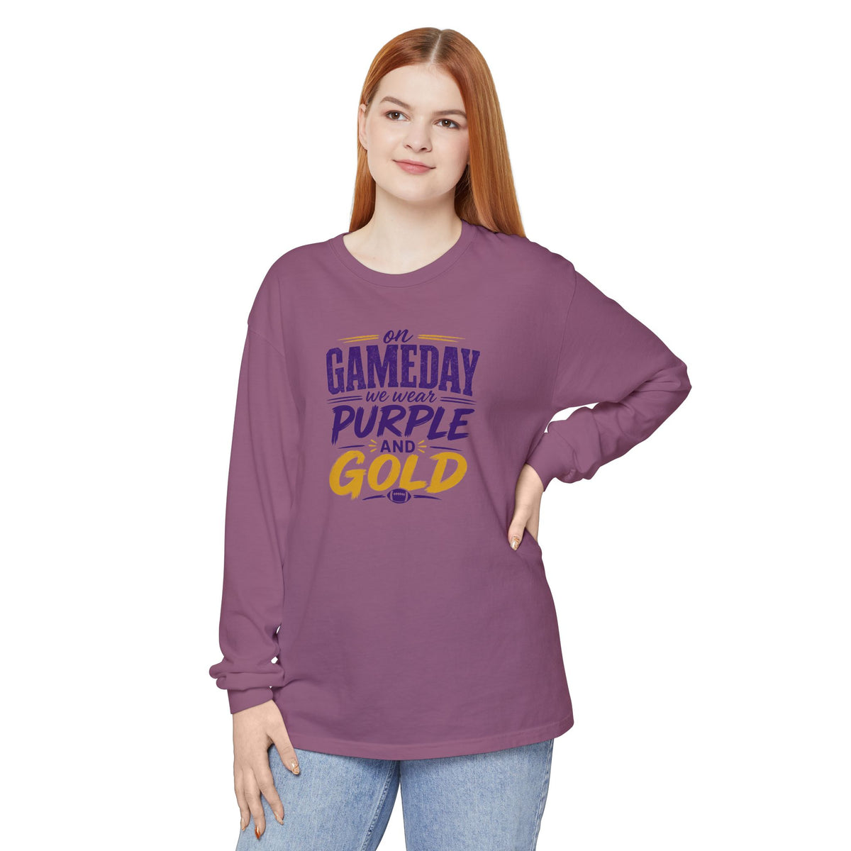Gameday We Wear Purple and Gold Long Sleeve Tee