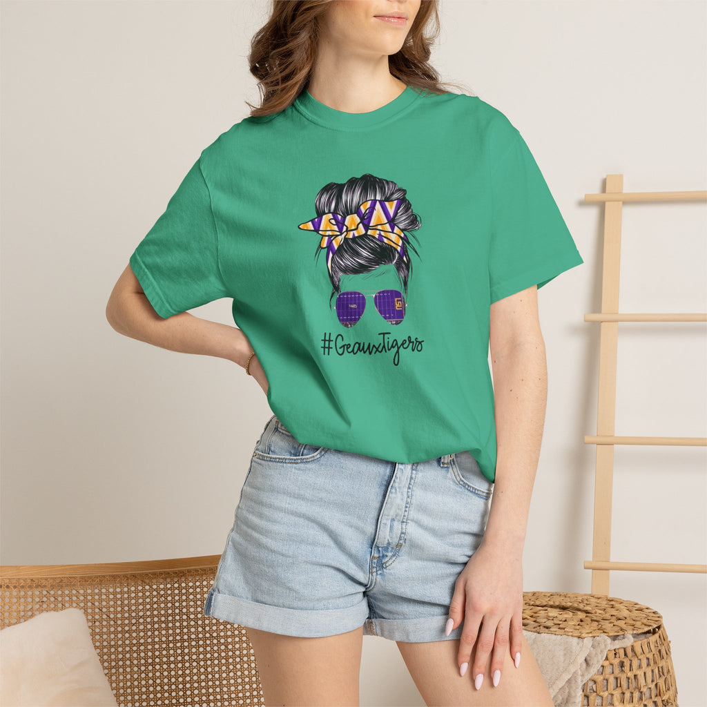 Gravtigers Hair Bun Sunglasses Graphic Tee