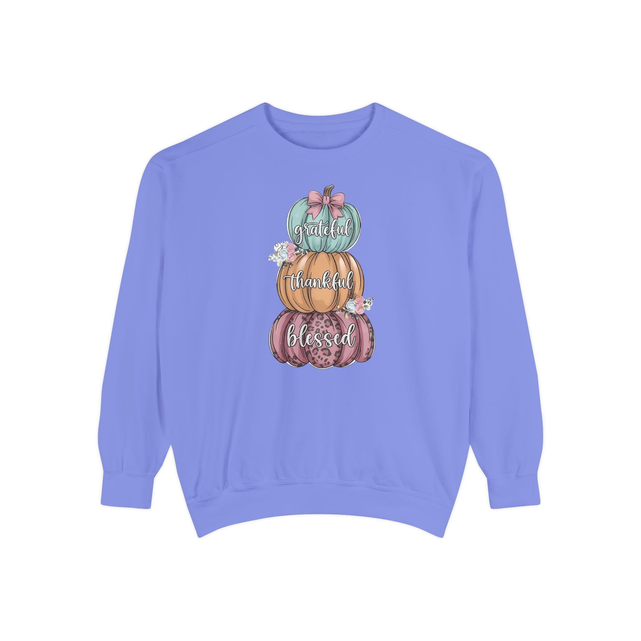 Pumpkin Stack Sweatshirt — Grateful, Thankful, Blessed
