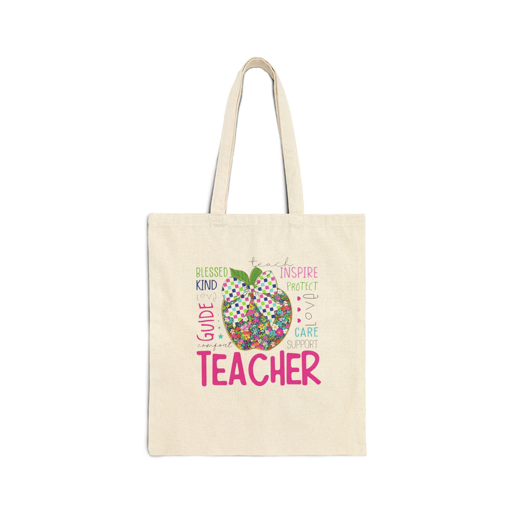 Personalized Teacher Apple Canvas Tote Bag