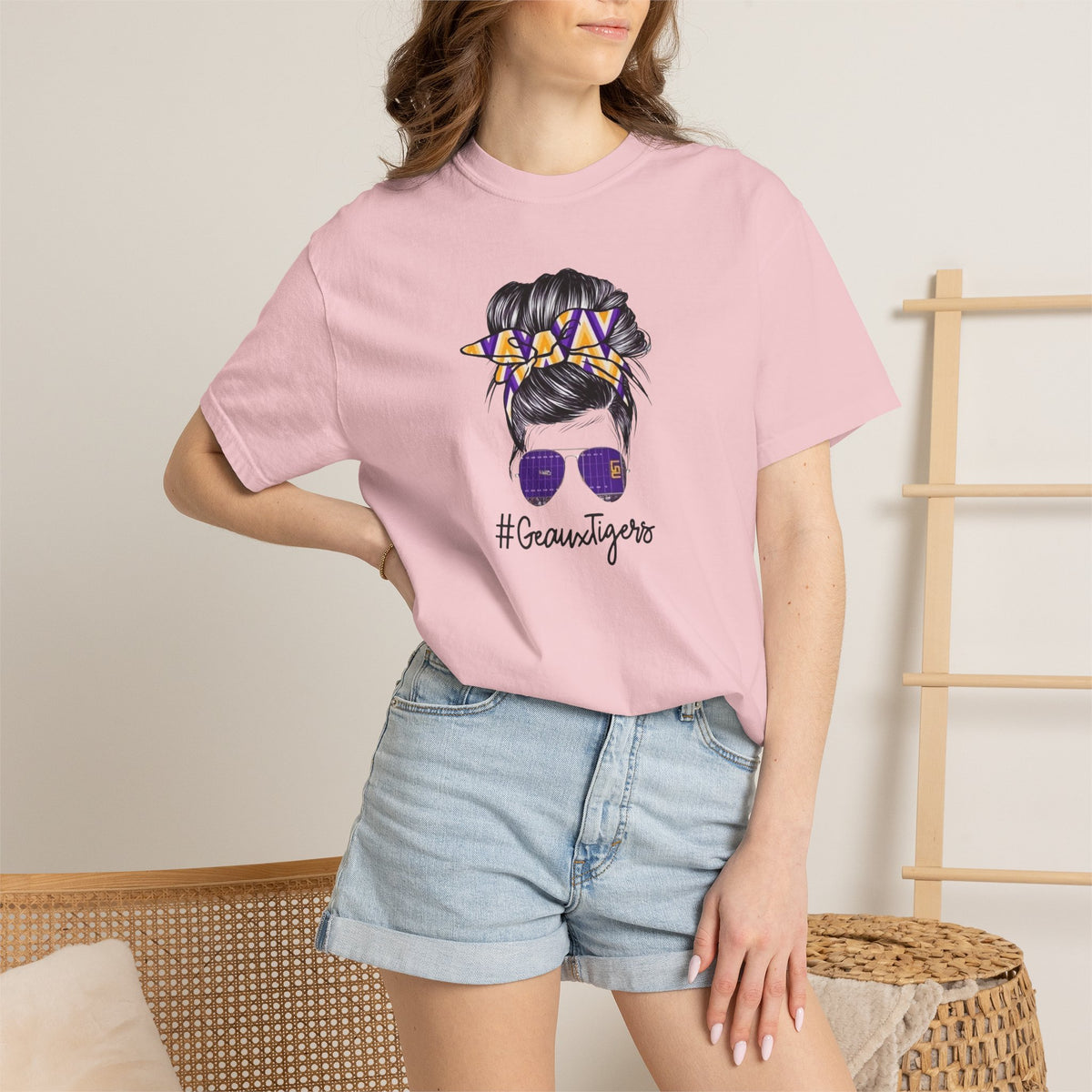 Gravtigers Hair Bun Sunglasses Graphic Tee