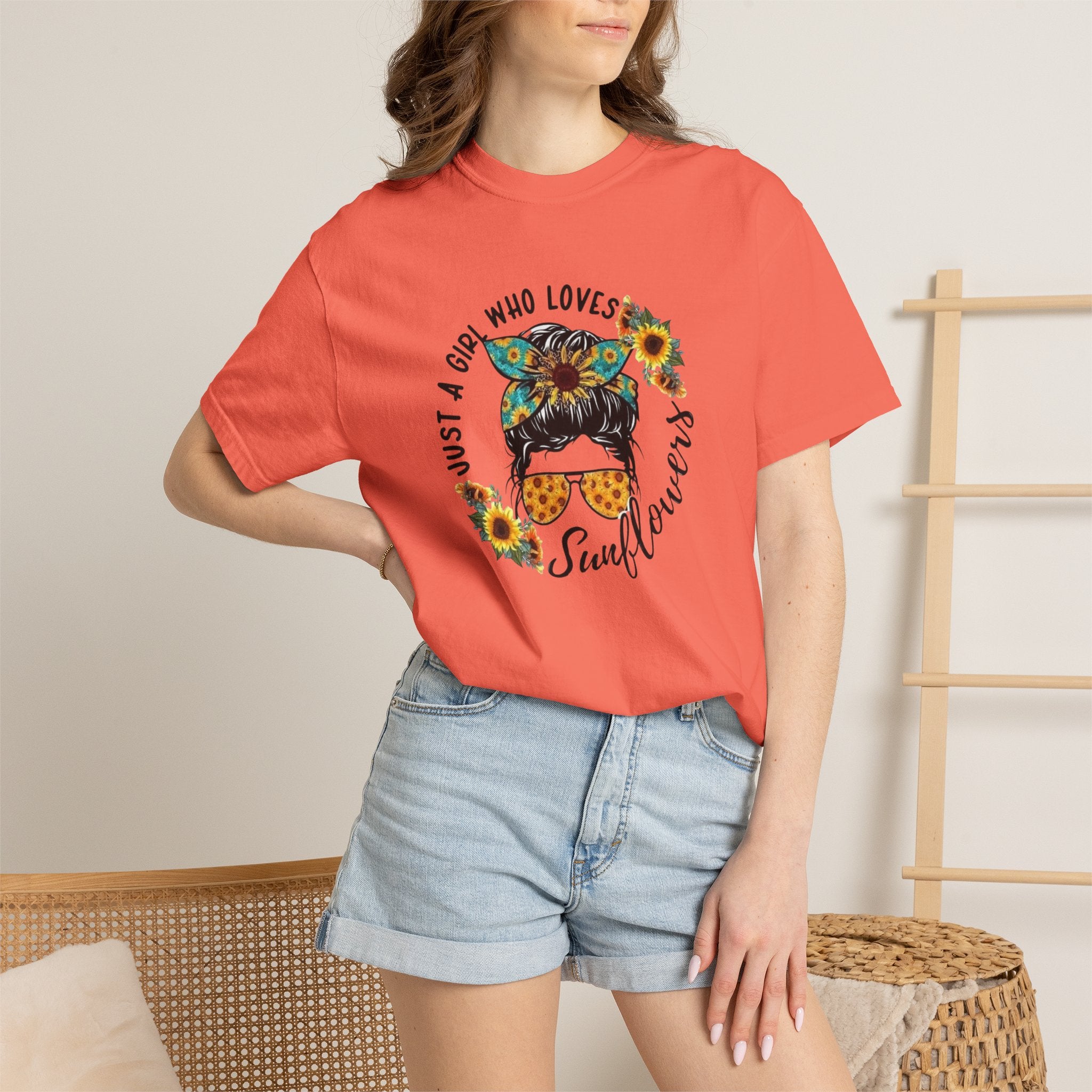 T-Shirt — "Just a Girl Who Loves Sunflowers" Graphic Tee