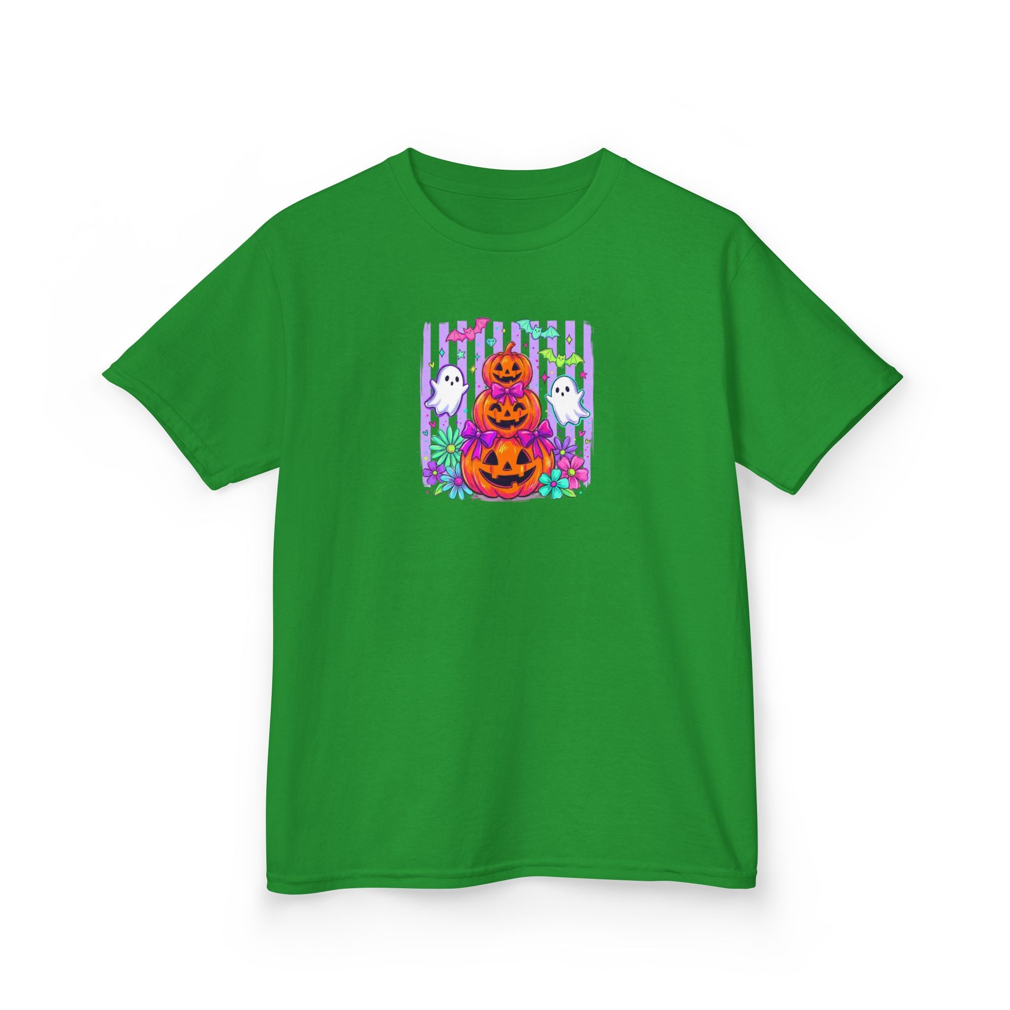 Kids Halloween Pumpkins T‑Shirt — Cute Jack‑O'Lantern Stack with Ghosts