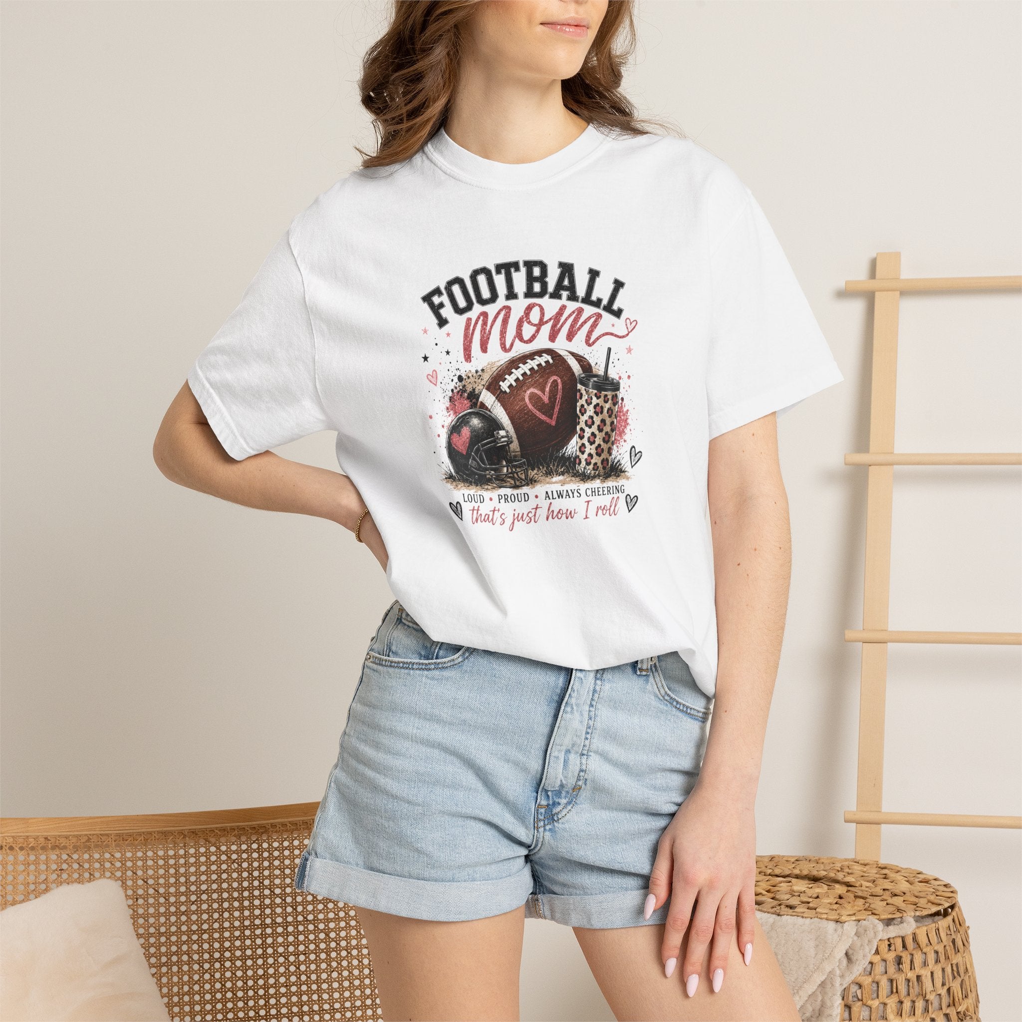 Football Mom T-Shirt — Leopard Heart Football Design