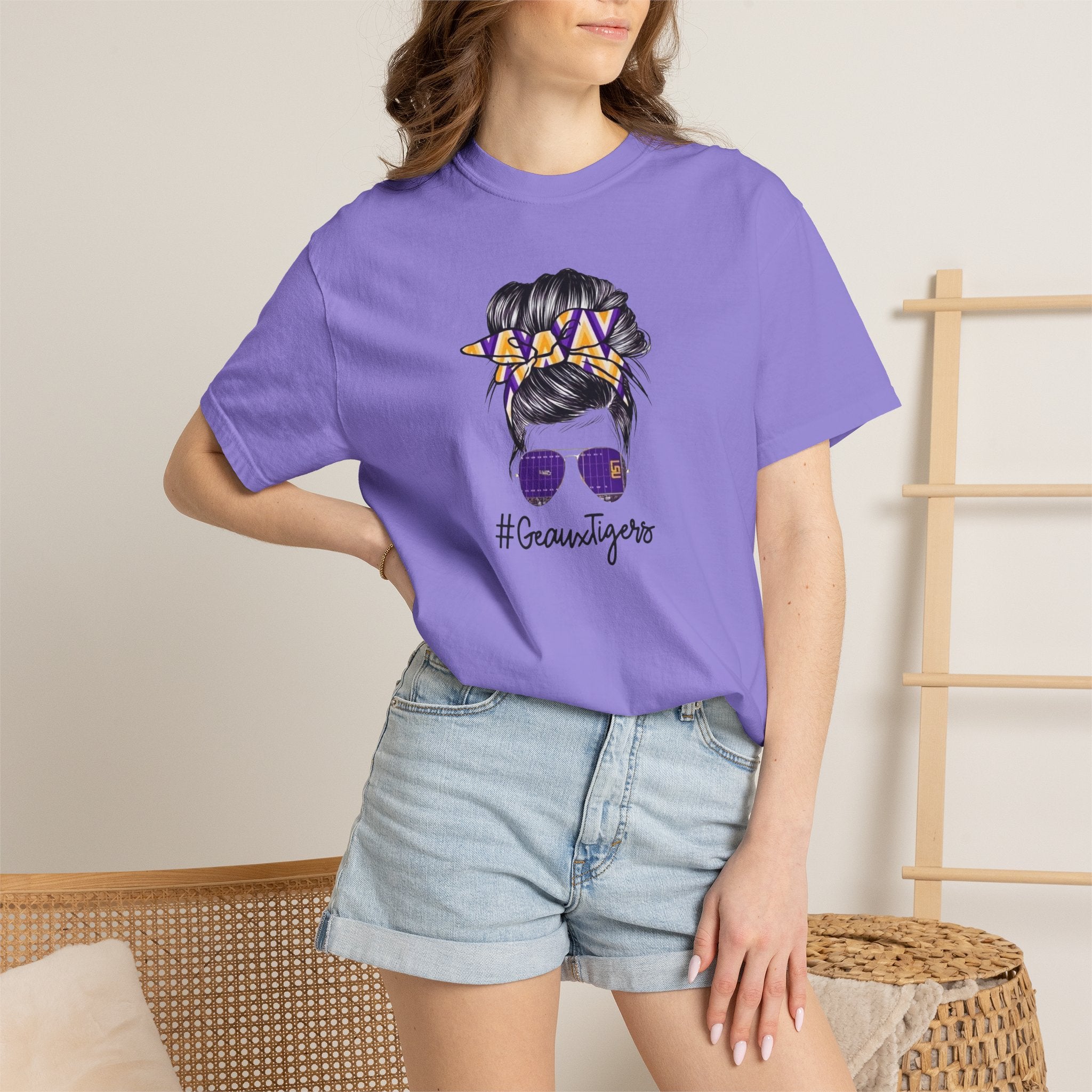 Gravtigers Hair Bun Sunglasses Graphic Tee