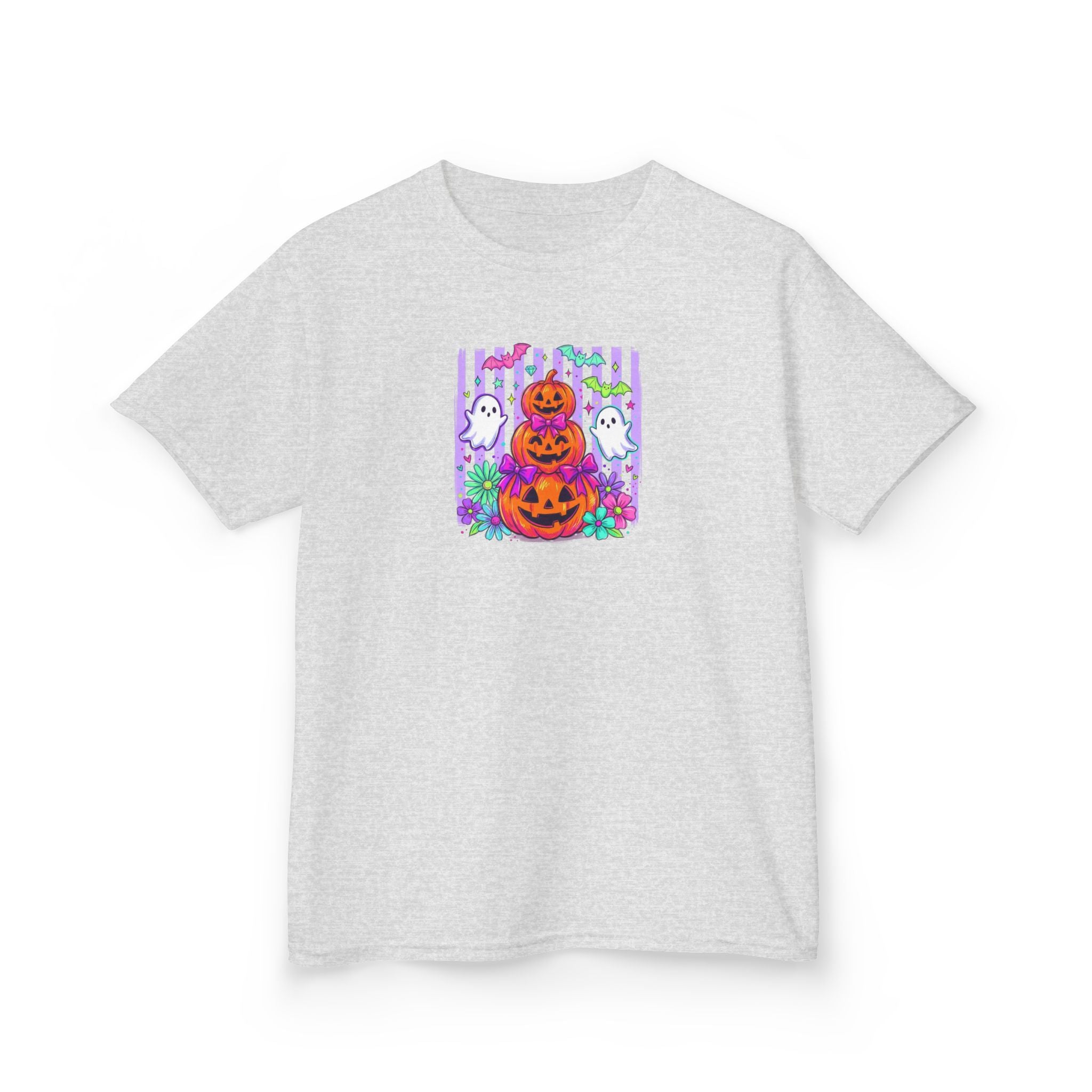 Kids Halloween Pumpkins T‑Shirt — Cute Jack‑O'Lantern Stack with Ghosts