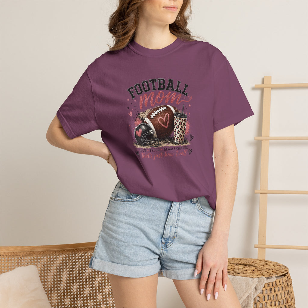 Football Mom T-Shirt — Leopard Heart Football Design