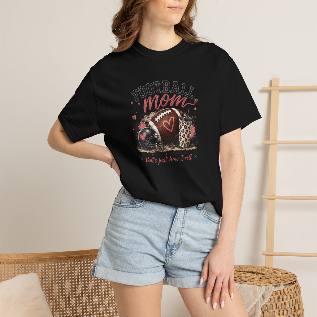 Football Mom T-Shirt — Leopard Heart Football Design
