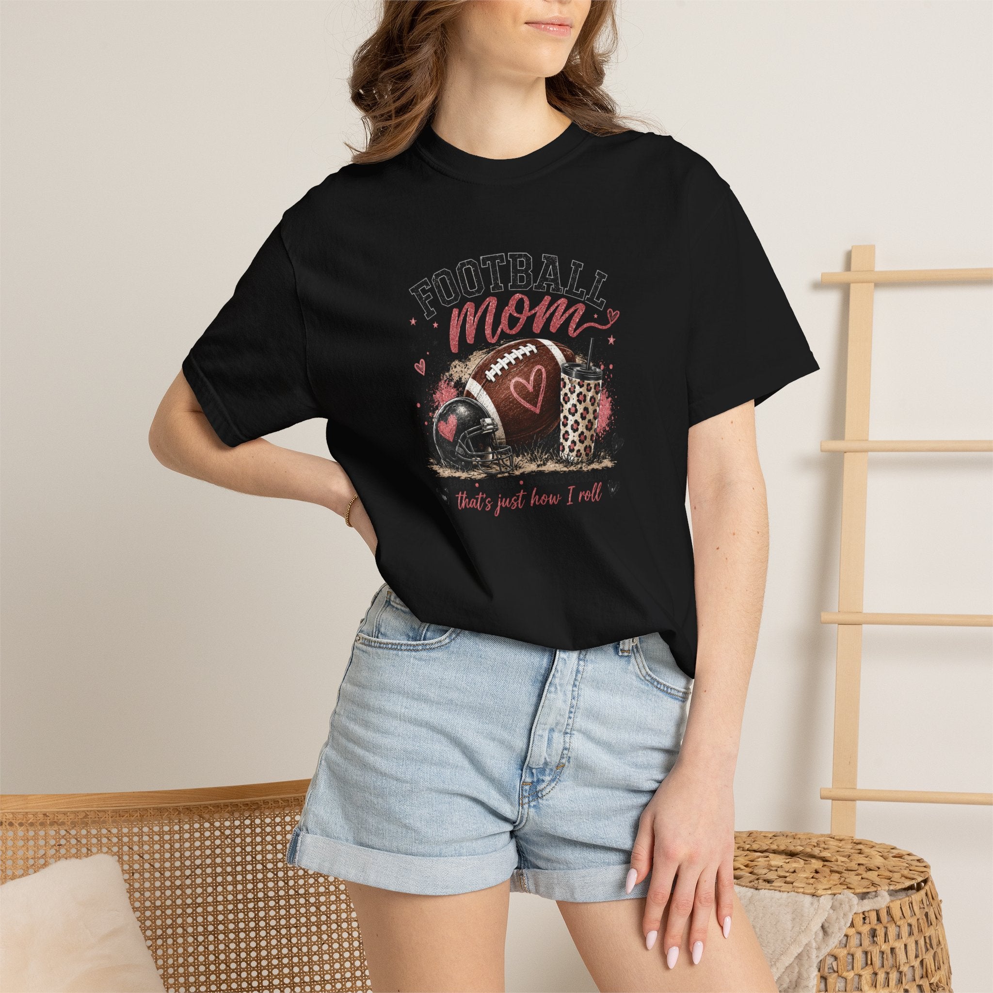 Football Mom T-Shirt — Leopard Heart Football Design