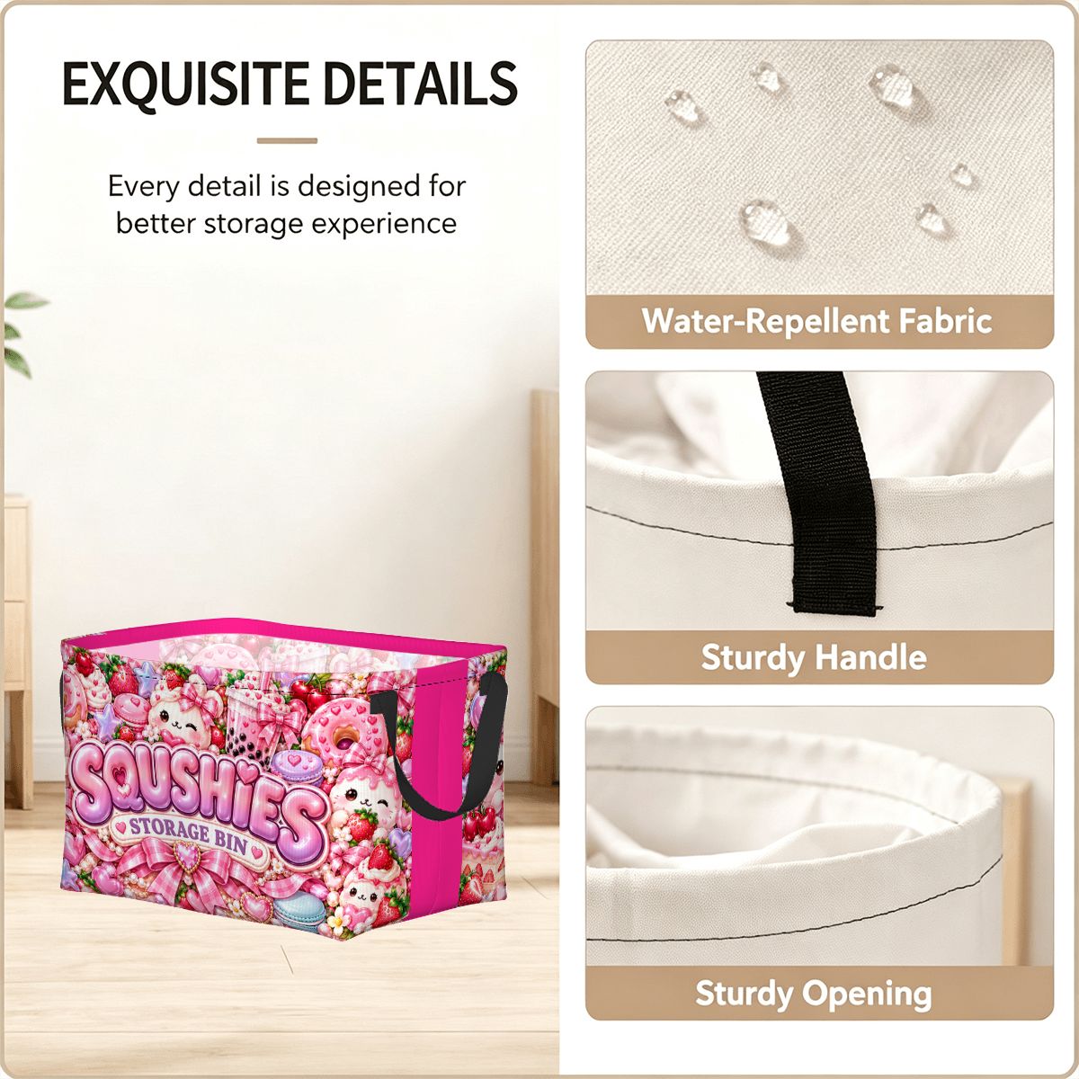 Pink Coquette Squishies Storage Bin – Kawaii Teen Room Organizer
