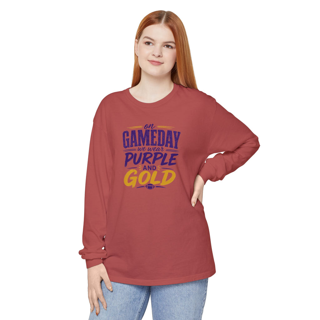 Gameday We Wear Purple and Gold Long Sleeve Tee
