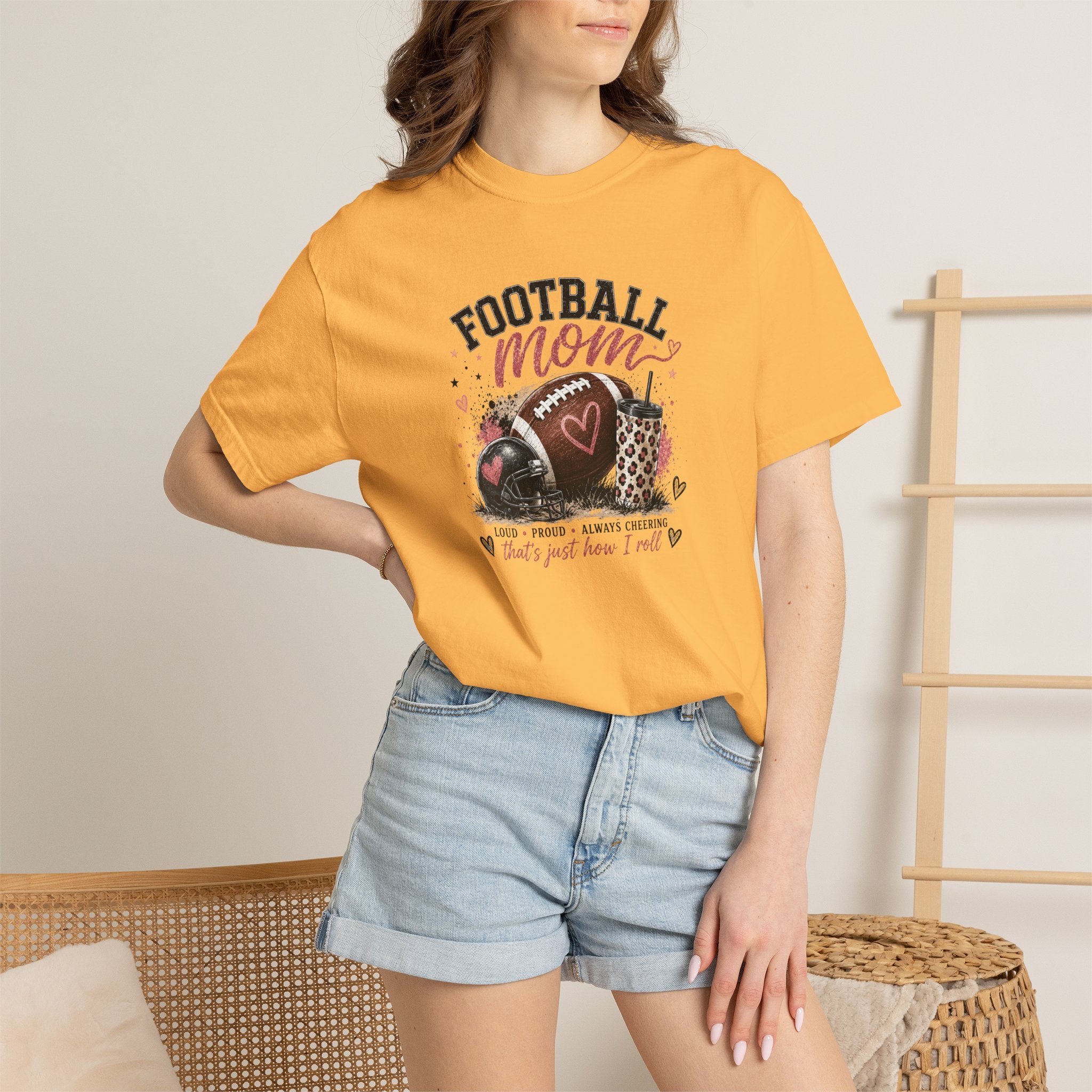 Football Mom T-Shirt — Leopard Heart Football Design