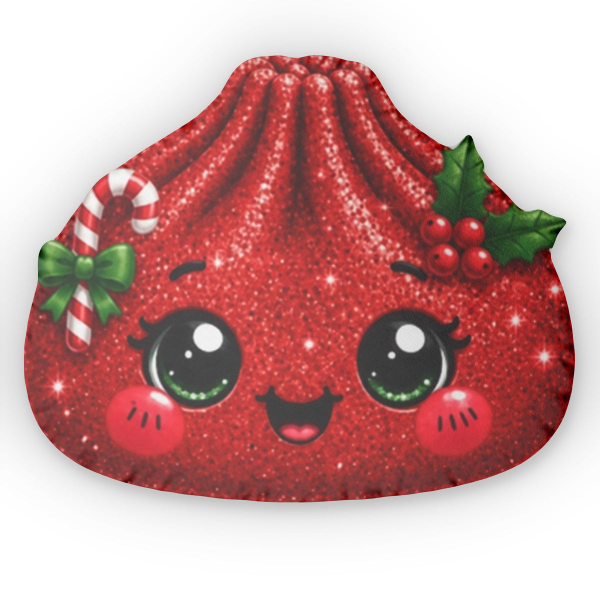 Red Holiday Candy & Holly Decorative Pillow