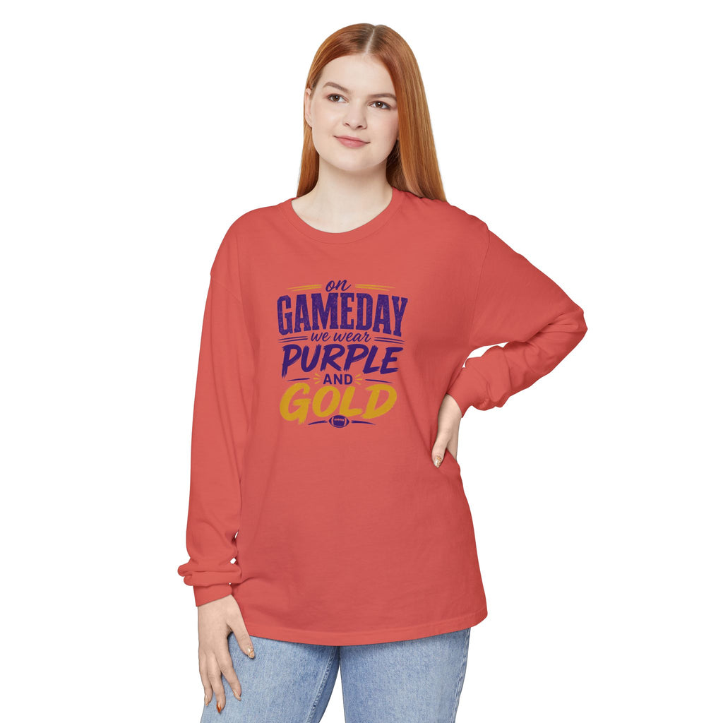 Gameday We Wear Purple and Gold Long Sleeve Tee