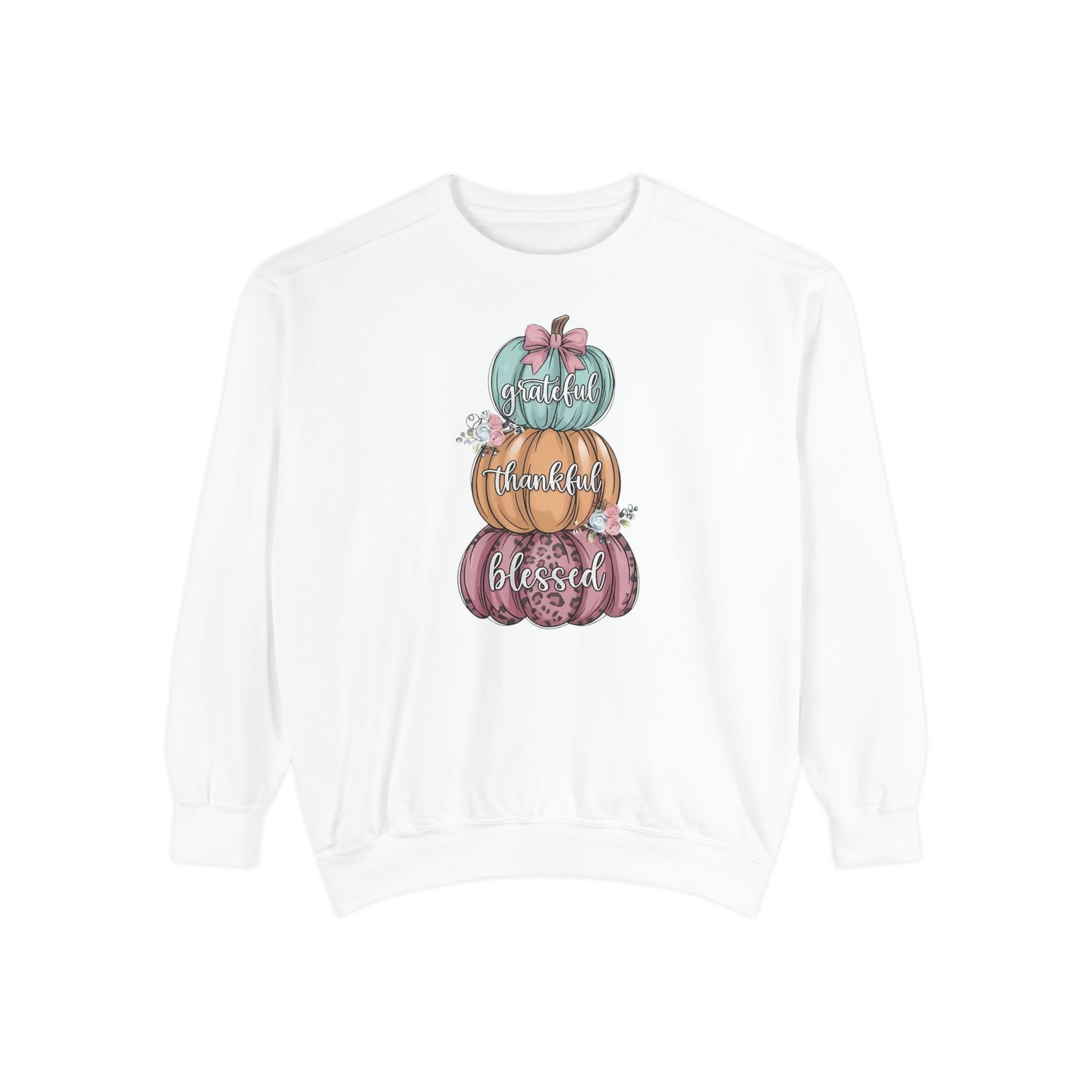 Pumpkin Stack Sweatshirt — Grateful, Thankful, Blessed