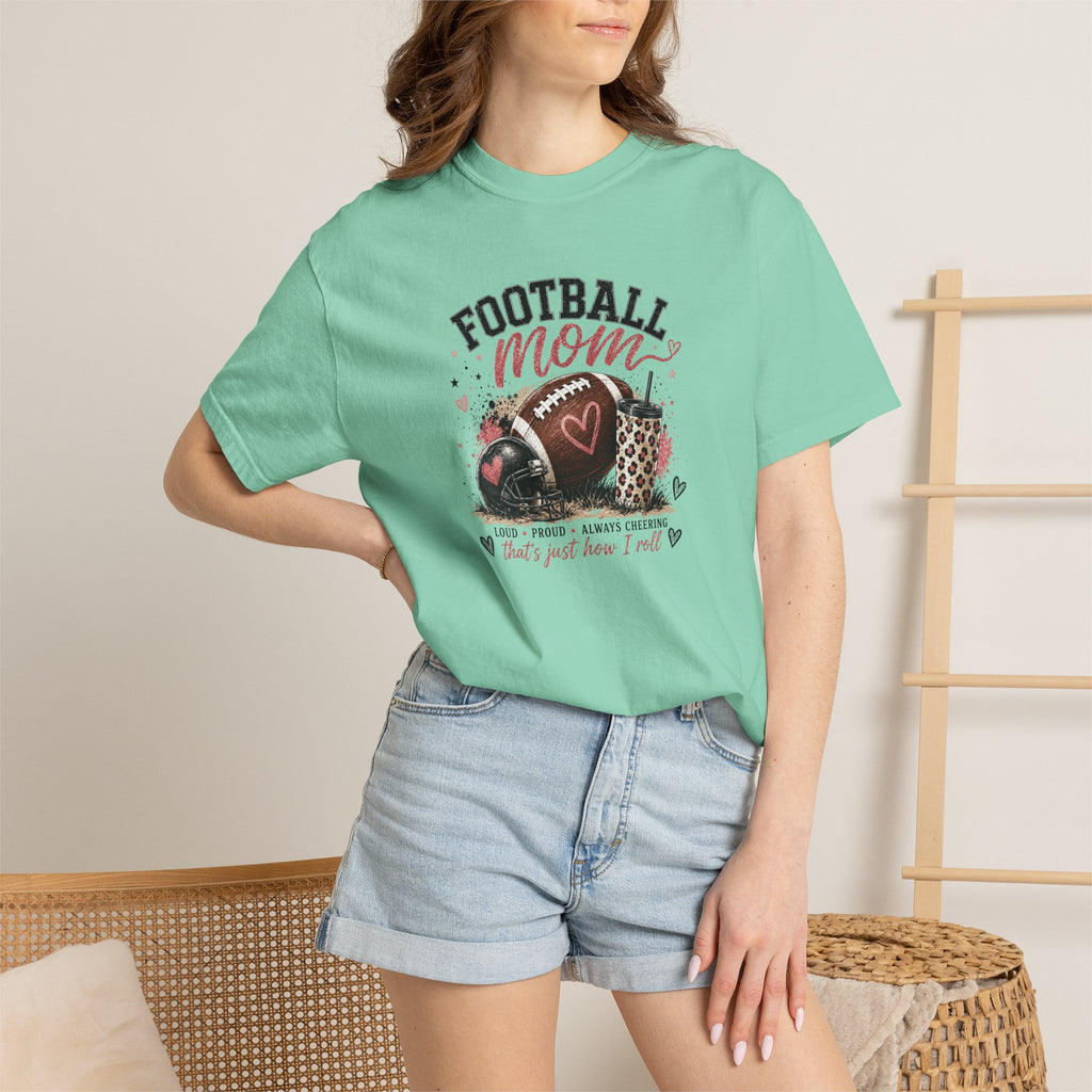 Football Mom T-Shirt — Leopard Heart Football Design