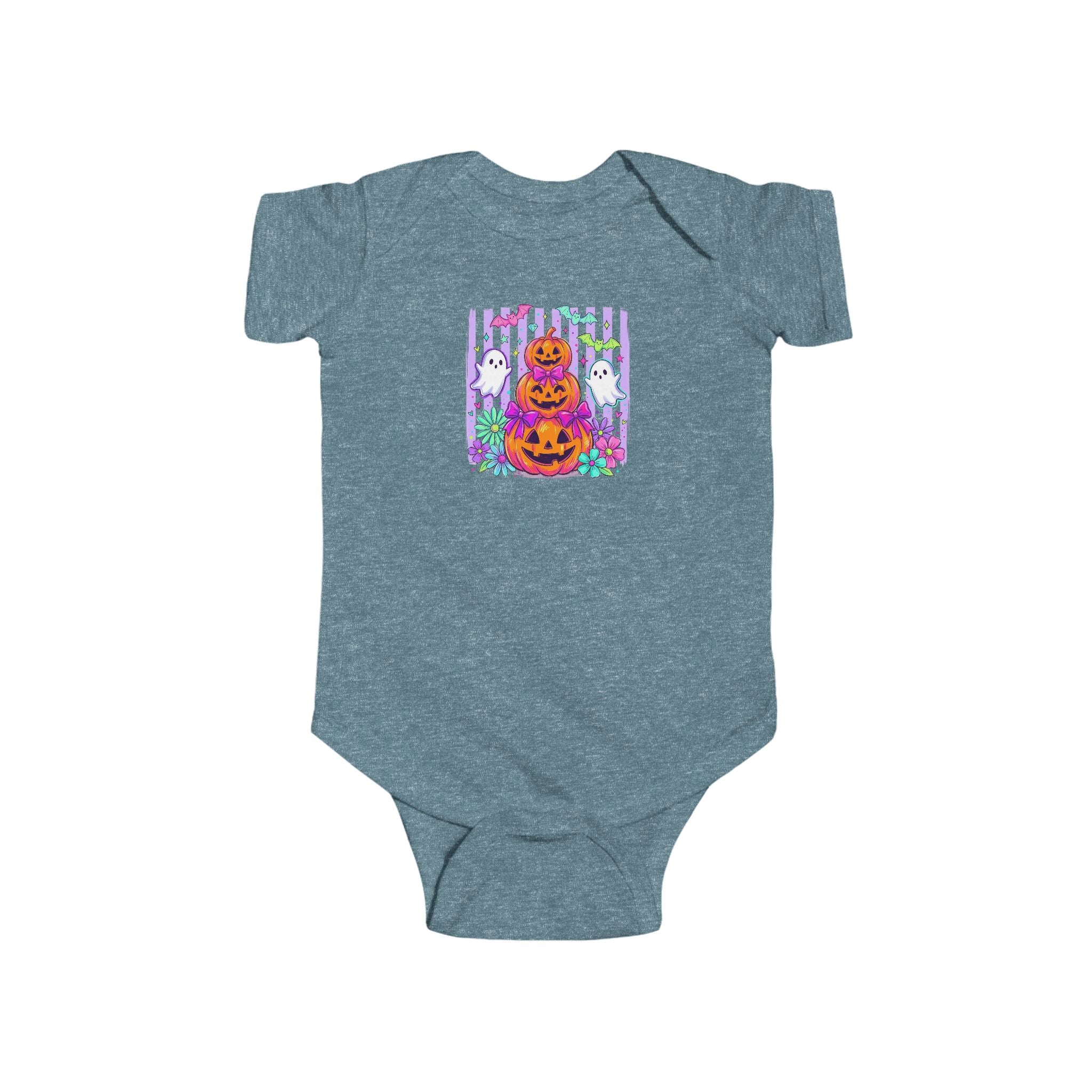 Baby Halloween Bodysuit - Cute Pumpkin Stack & Ghosts Infant Onesie