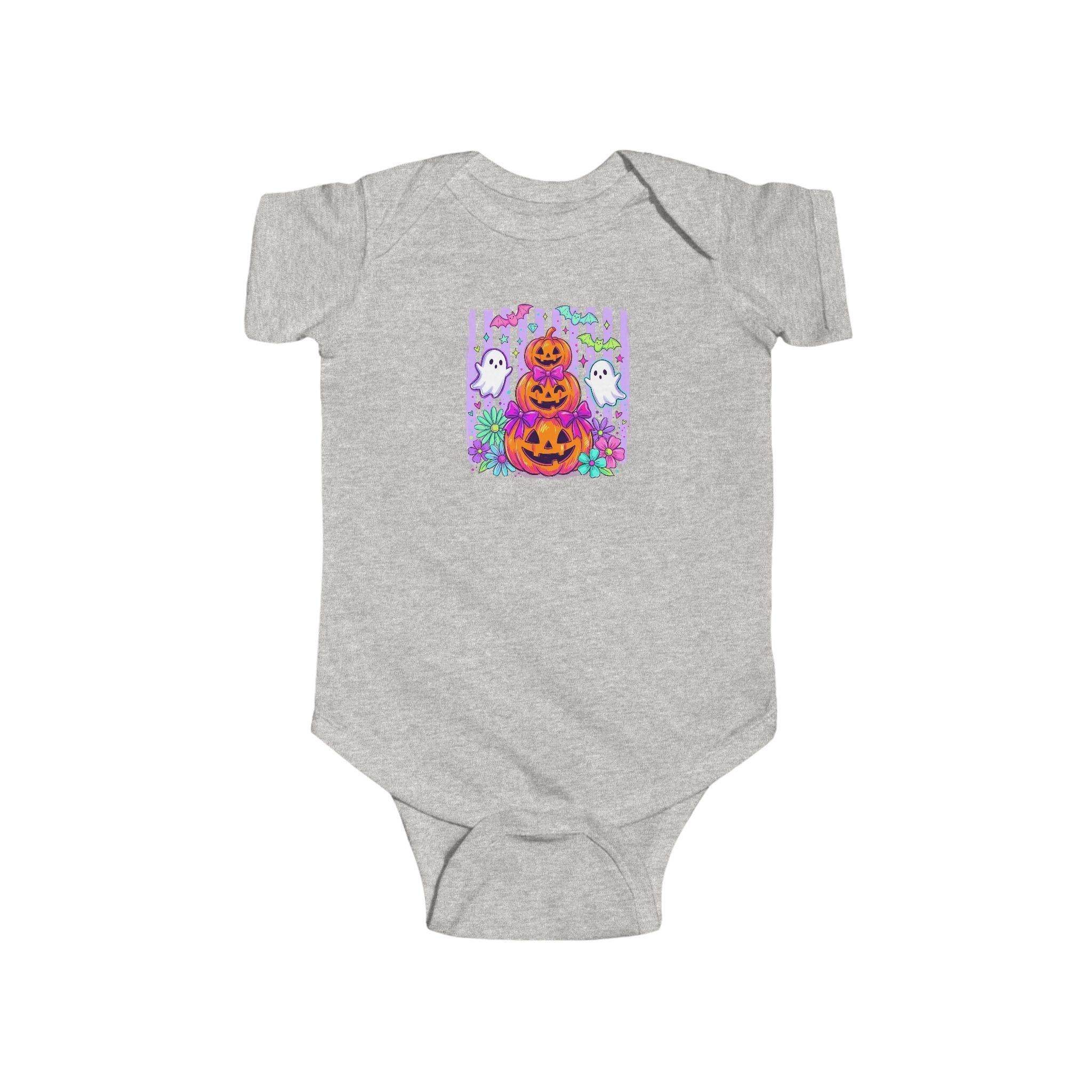 Baby Halloween Bodysuit - Cute Pumpkin Stack & Ghosts Infant Onesie