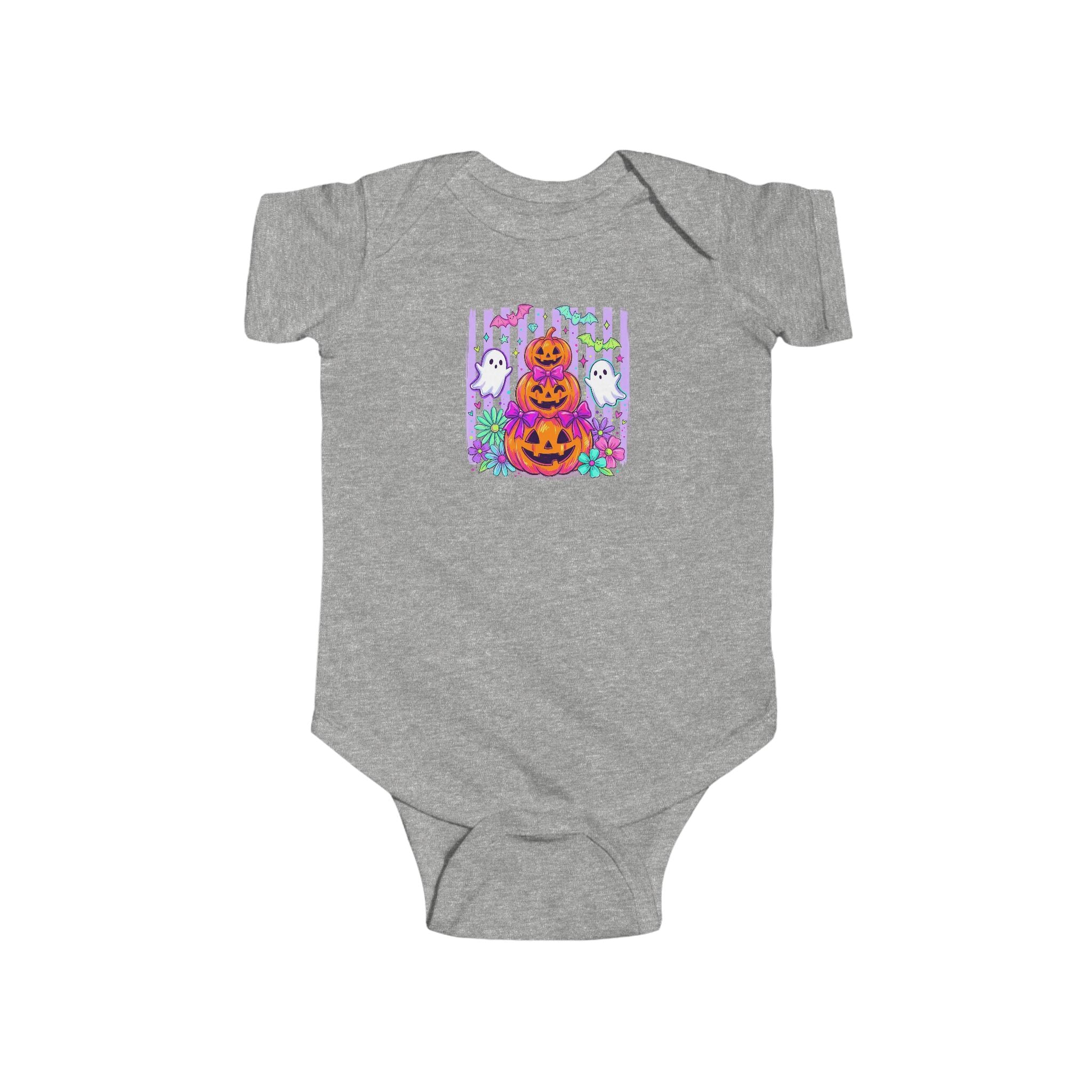 Baby Halloween Bodysuit - Cute Pumpkin Stack & Ghosts Infant Onesie