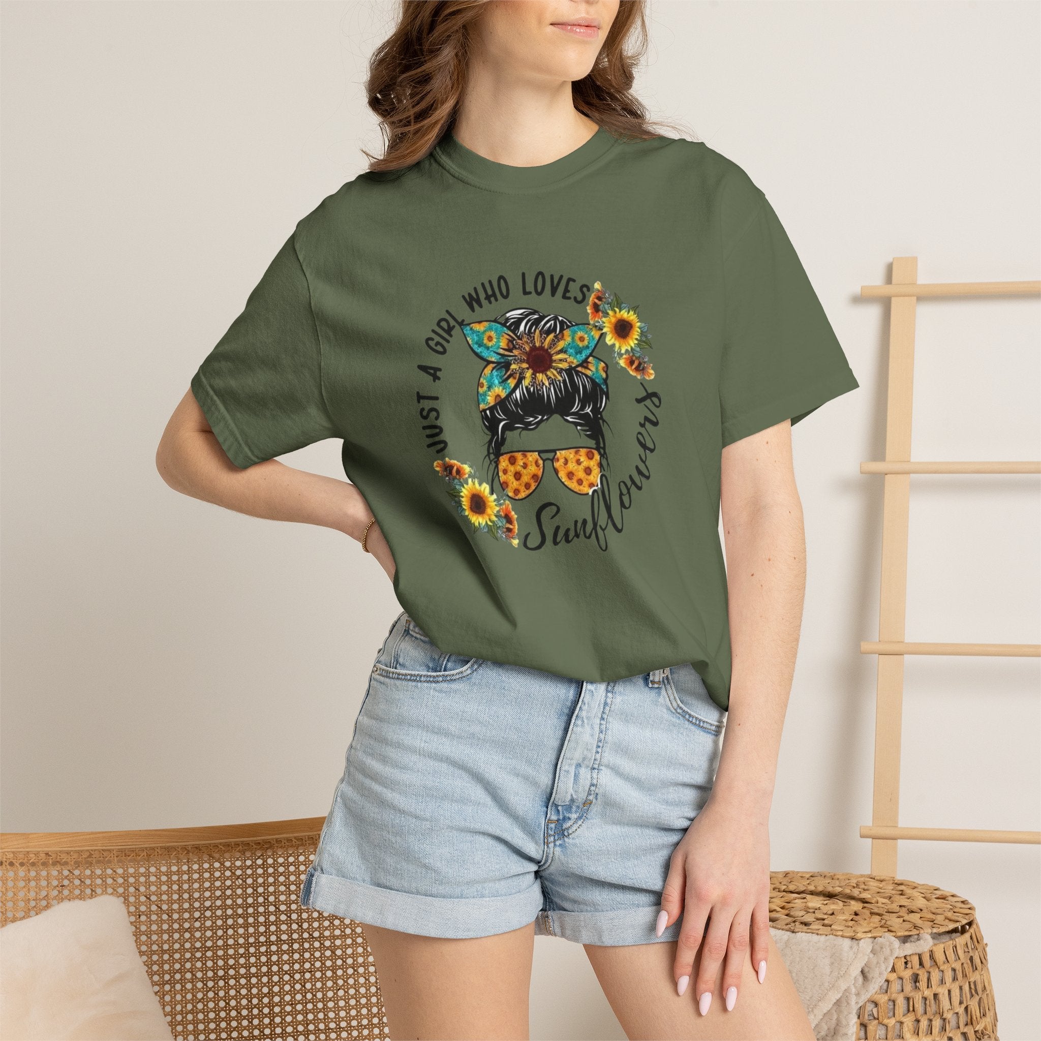 T-Shirt — "Just a Girl Who Loves Sunflowers" Graphic Tee
