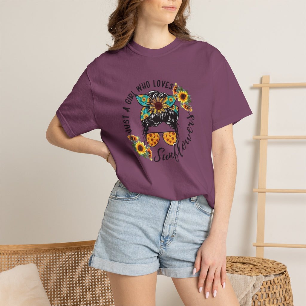 T-Shirt — "Just a Girl Who Loves Sunflowers" Graphic Tee