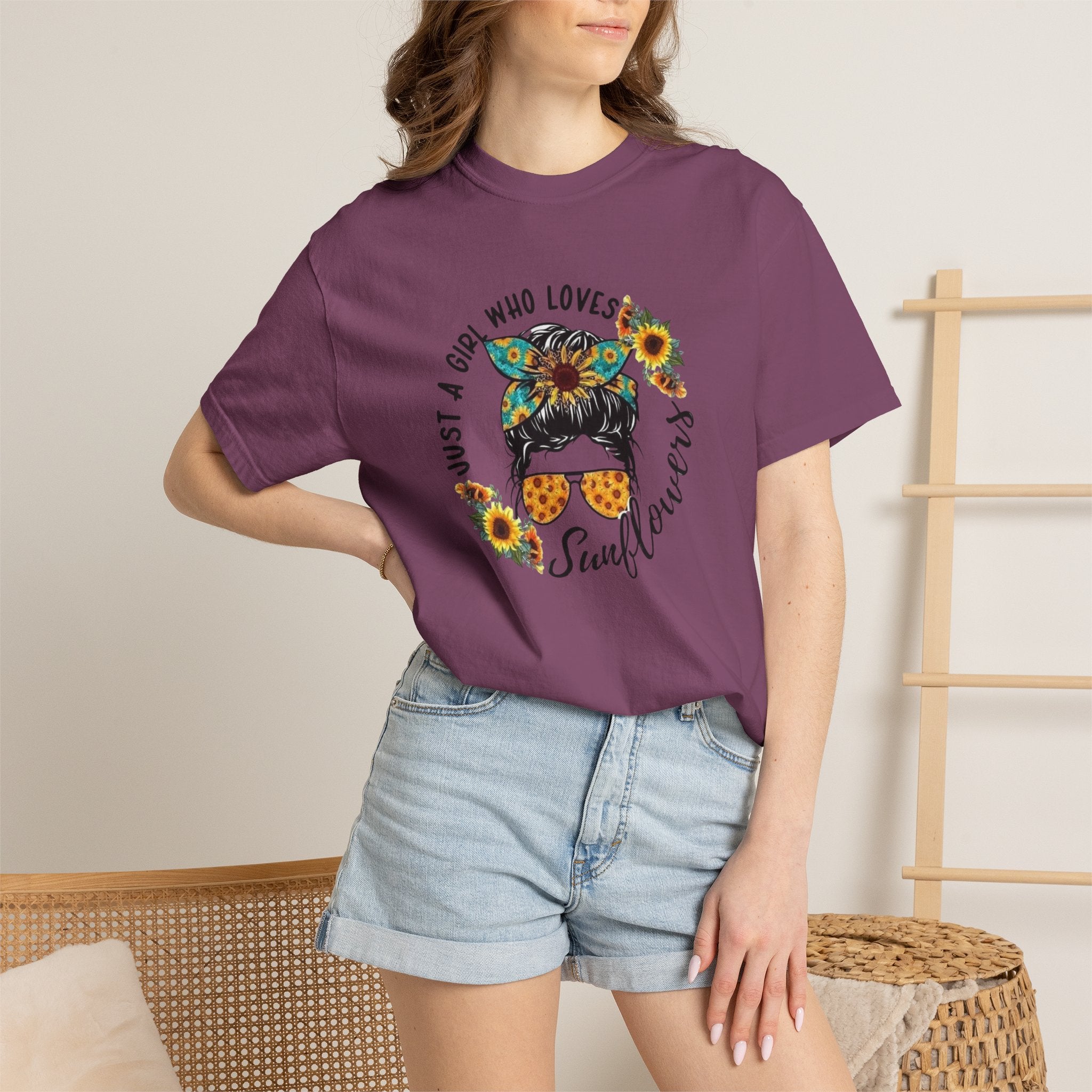 T-Shirt — "Just a Girl Who Loves Sunflowers" Graphic Tee