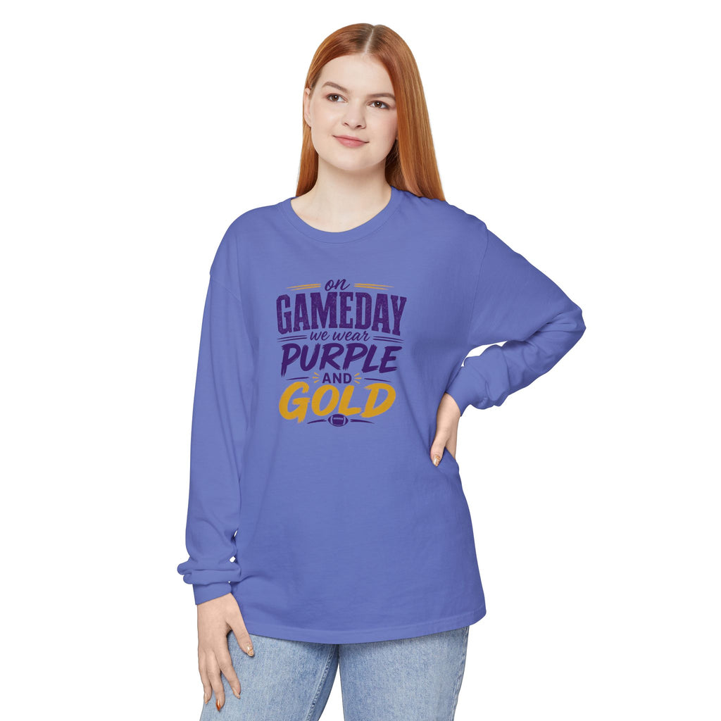 Gameday We Wear Purple and Gold Long Sleeve Tee