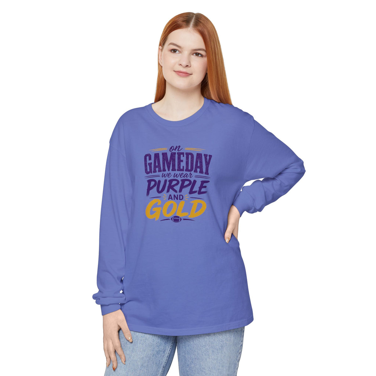 Gameday We Wear Purple and Gold Long Sleeve Tee