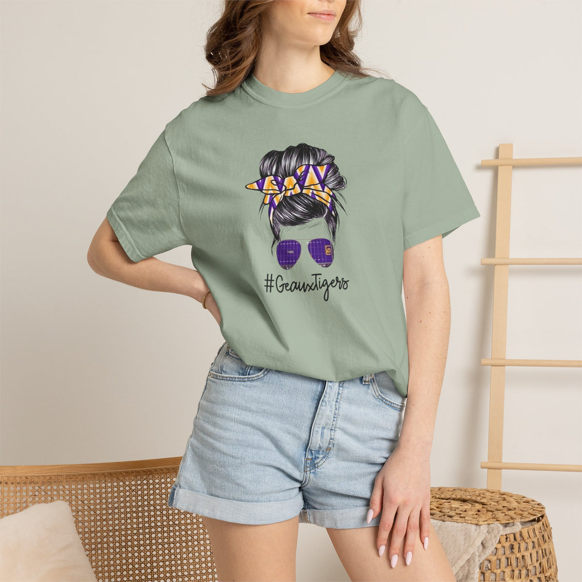 Gravtigers Hair Bun Sunglasses Graphic Tee
