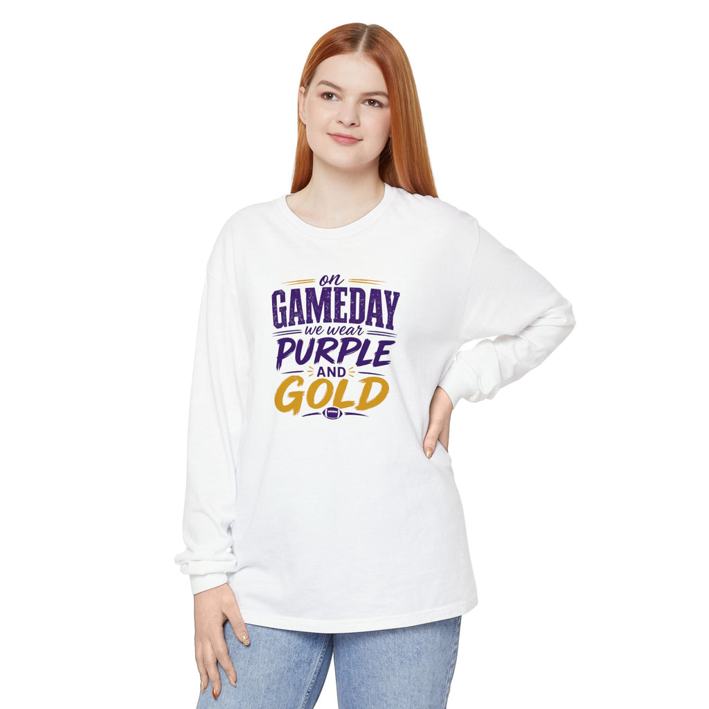 Gameday We Wear Purple and Gold Long Sleeve Tee
