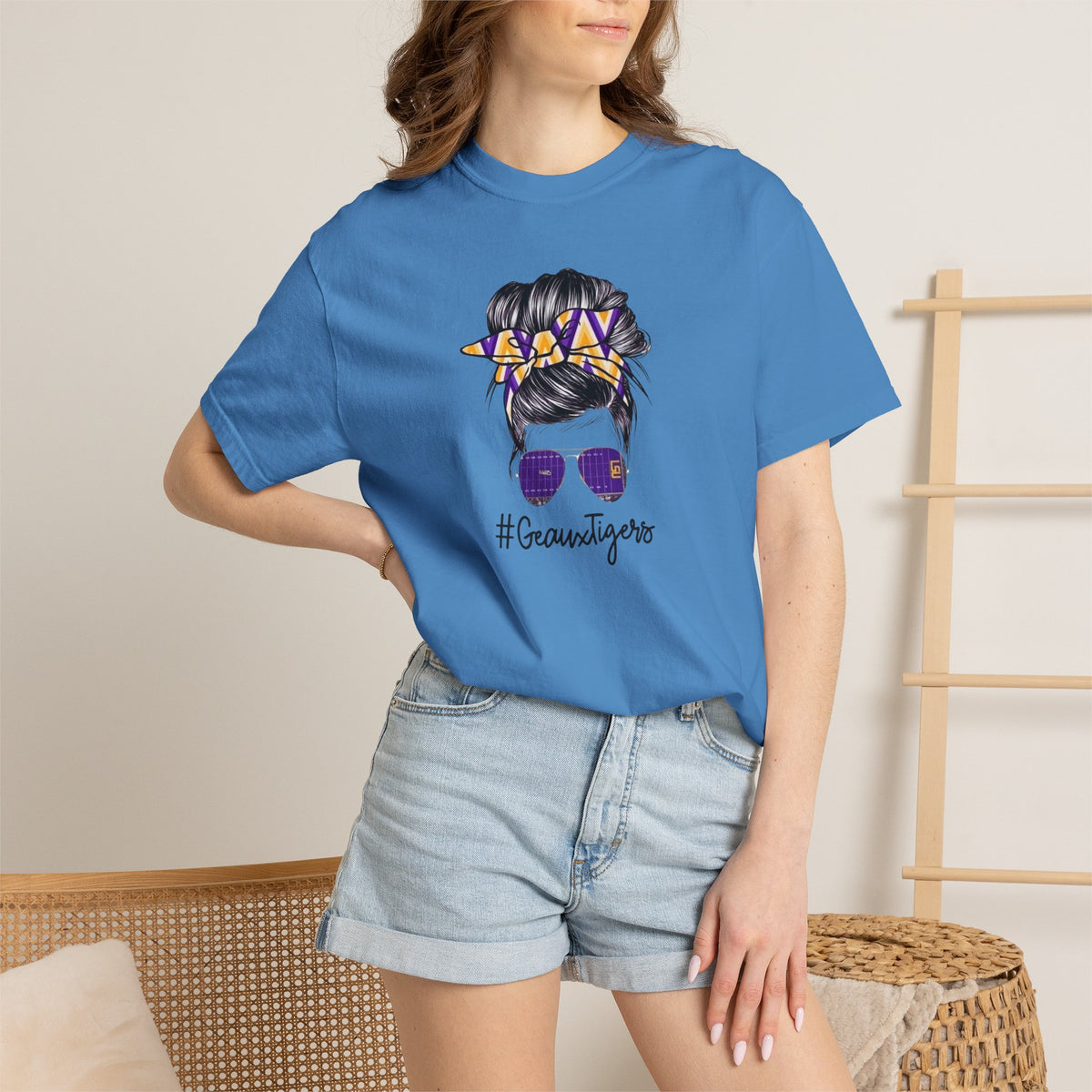Gravtigers Hair Bun Sunglasses Graphic Tee