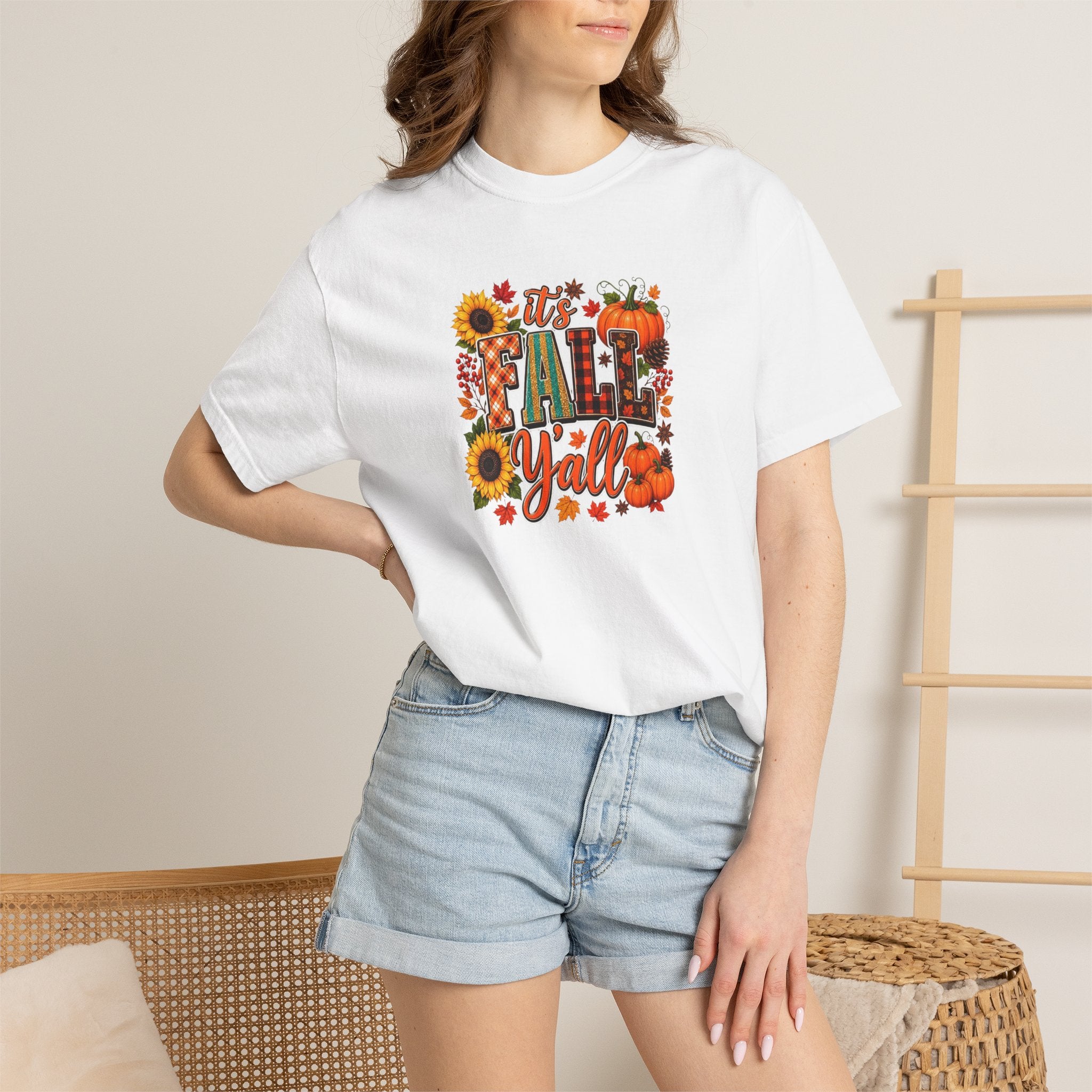 Fall Y'all T-Shirt — Autumn Pumpkin & Sunflower Graphic Tee