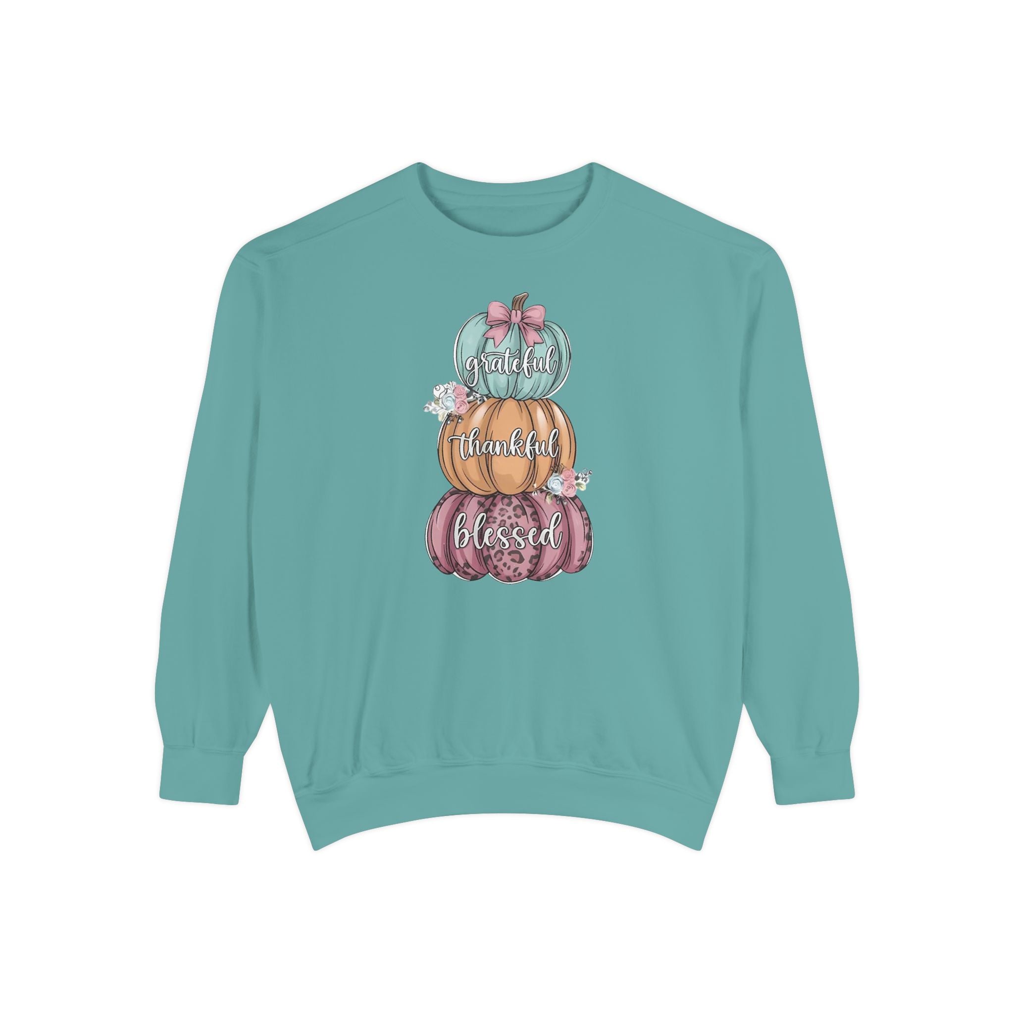 Pumpkin Stack Sweatshirt — Grateful, Thankful, Blessed