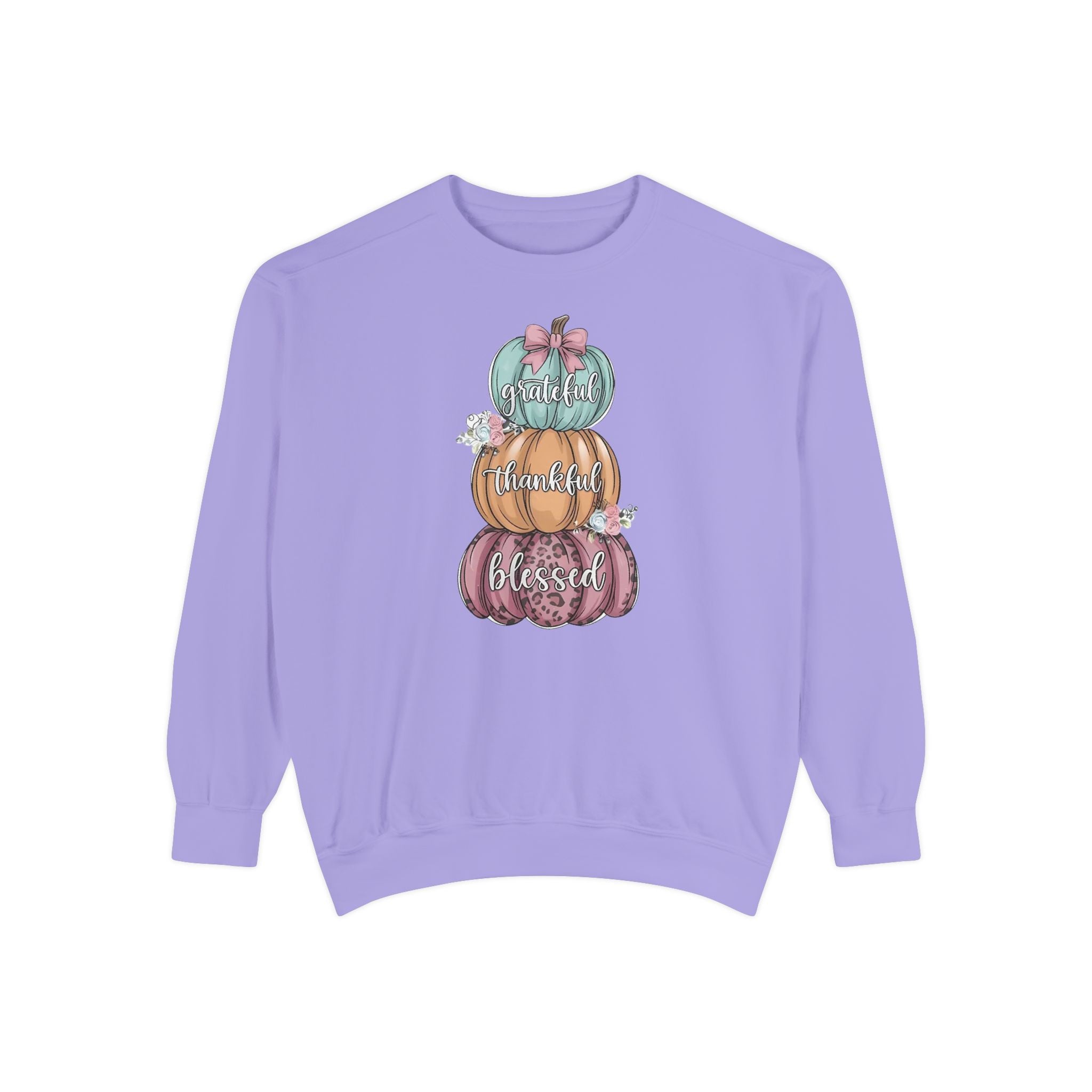 Pumpkin Stack Sweatshirt — Grateful, Thankful, Blessed