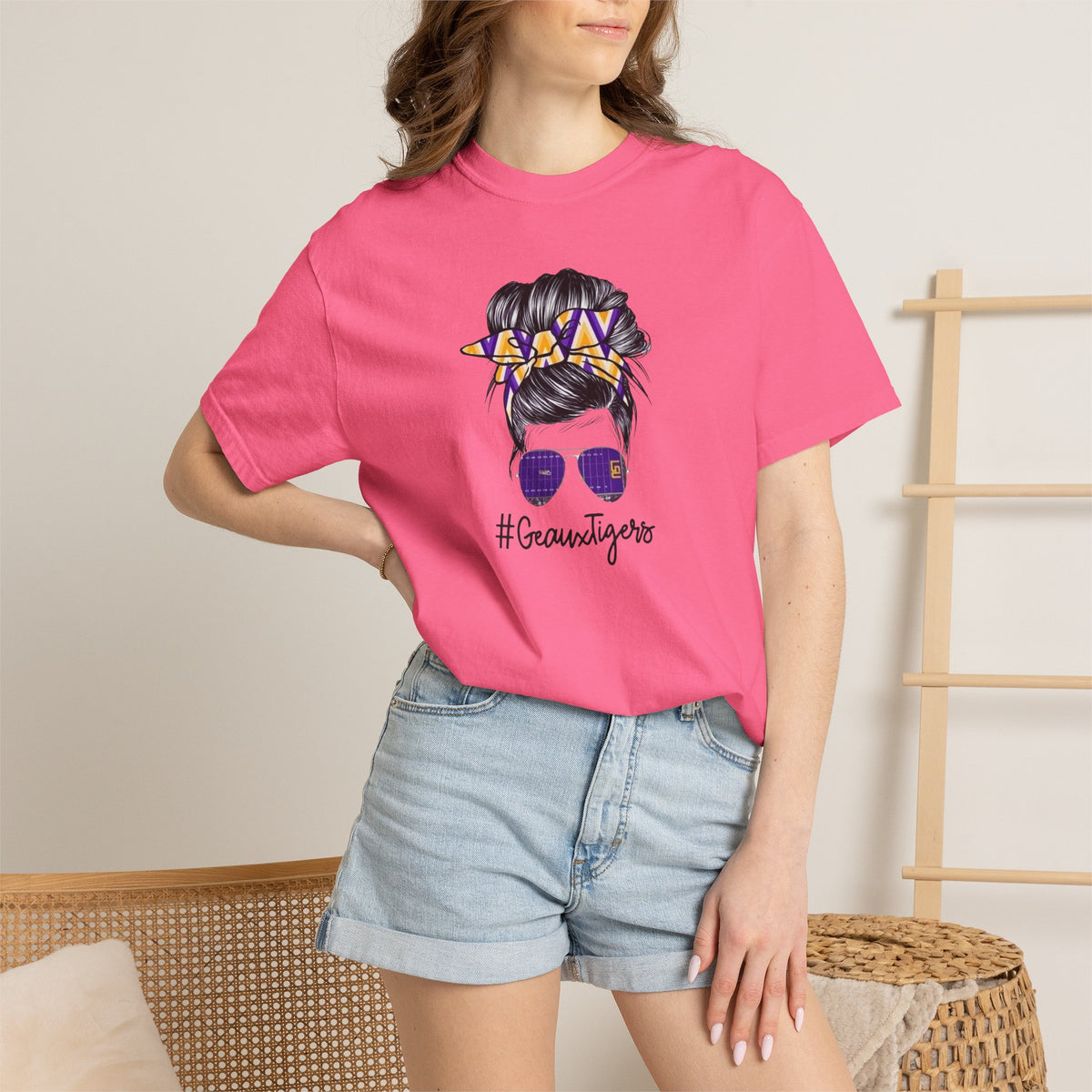 Gravtigers Hair Bun Sunglasses Graphic Tee