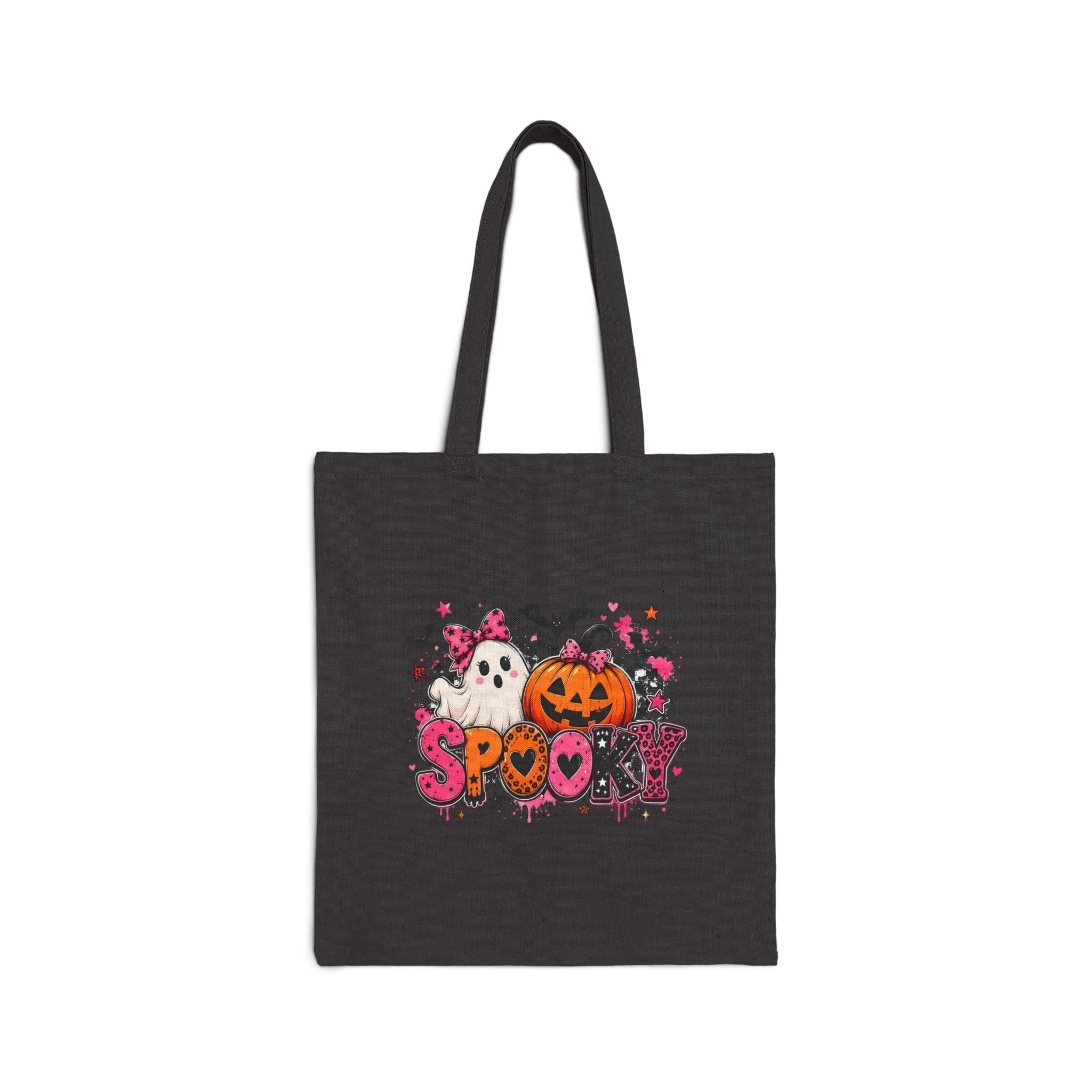 Spooky Halloween Tote Bag — Cute Ghosts & Pumpkin Stack Canvas Tote