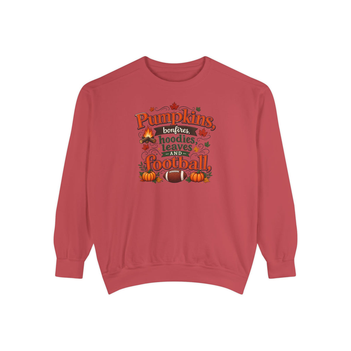 Fall Sweatshirt – "Pumpkins, Bonfires, Hoodies, Leaves, Football" Cozy Autumn Pullover