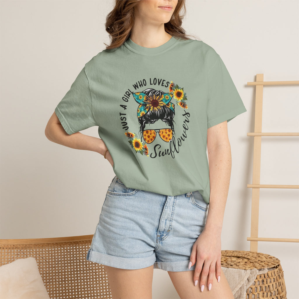 T-Shirt — "Just a Girl Who Loves Sunflowers" Graphic Tee