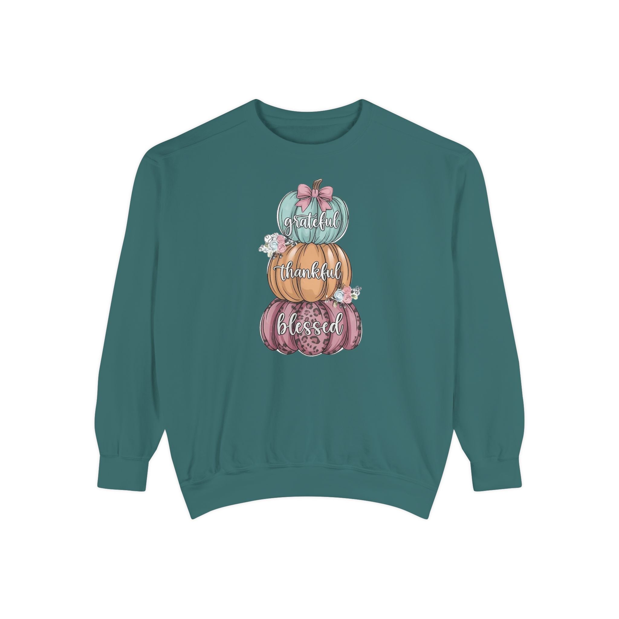 Pumpkin Stack Sweatshirt — Grateful, Thankful, Blessed