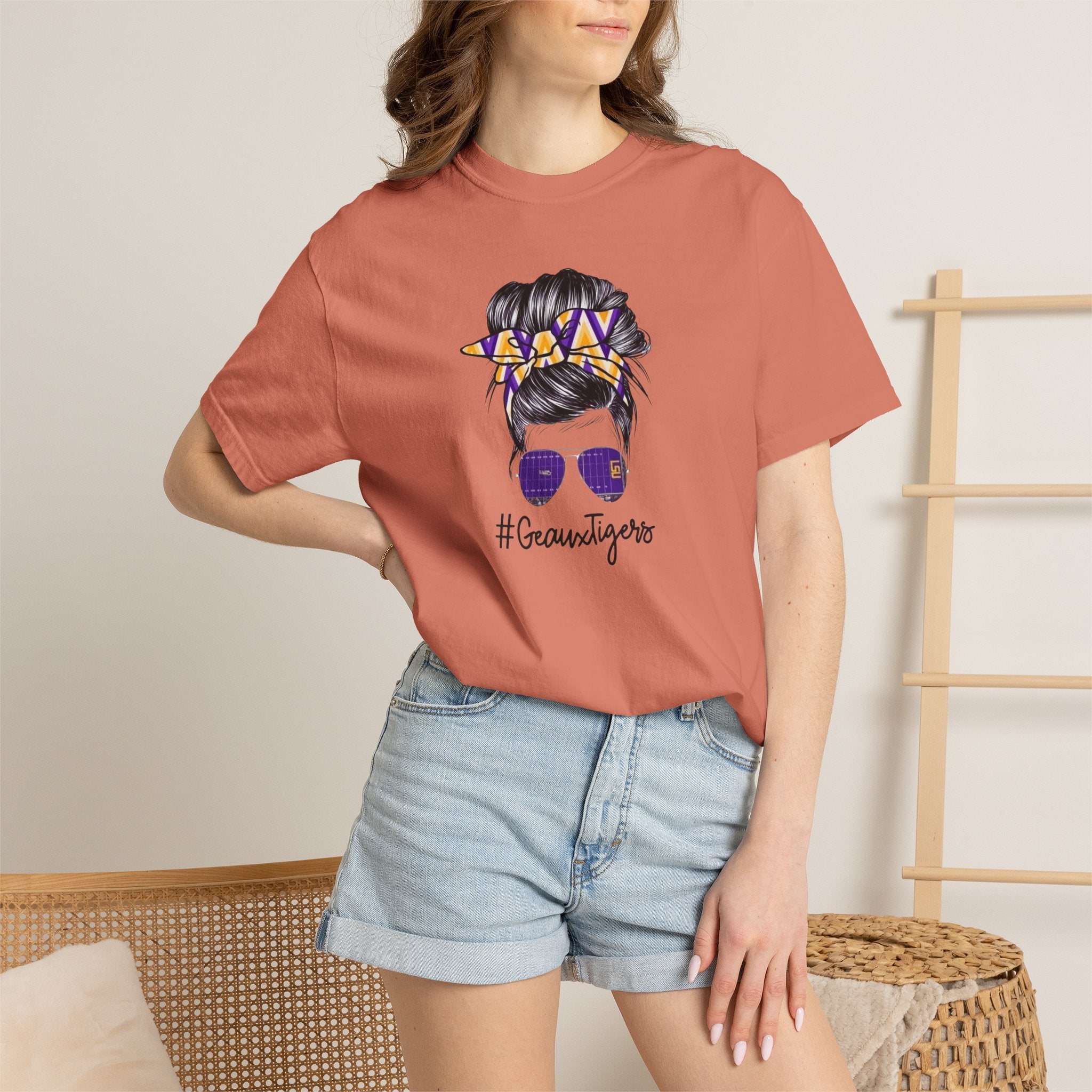 Gravtigers Hair Bun Sunglasses Graphic Tee