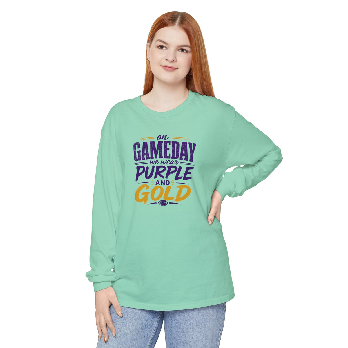 Gameday We Wear Purple and Gold Long Sleeve Tee