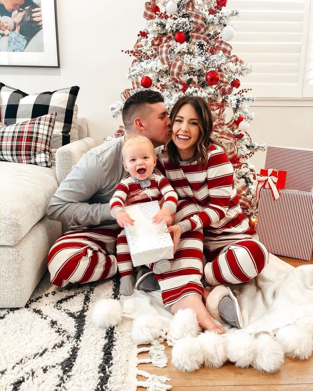 Matching Family Christmas Pajamas – Red & White Striped Holiday Pajama Set