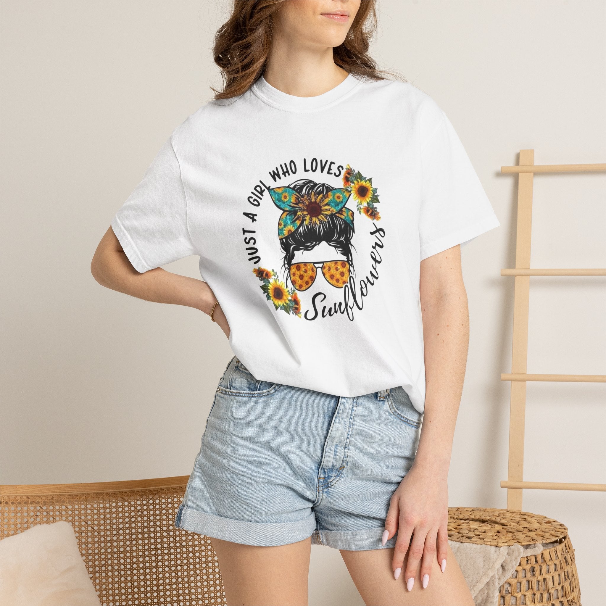 T-Shirt — "Just a Girl Who Loves Sunflowers" Graphic Tee