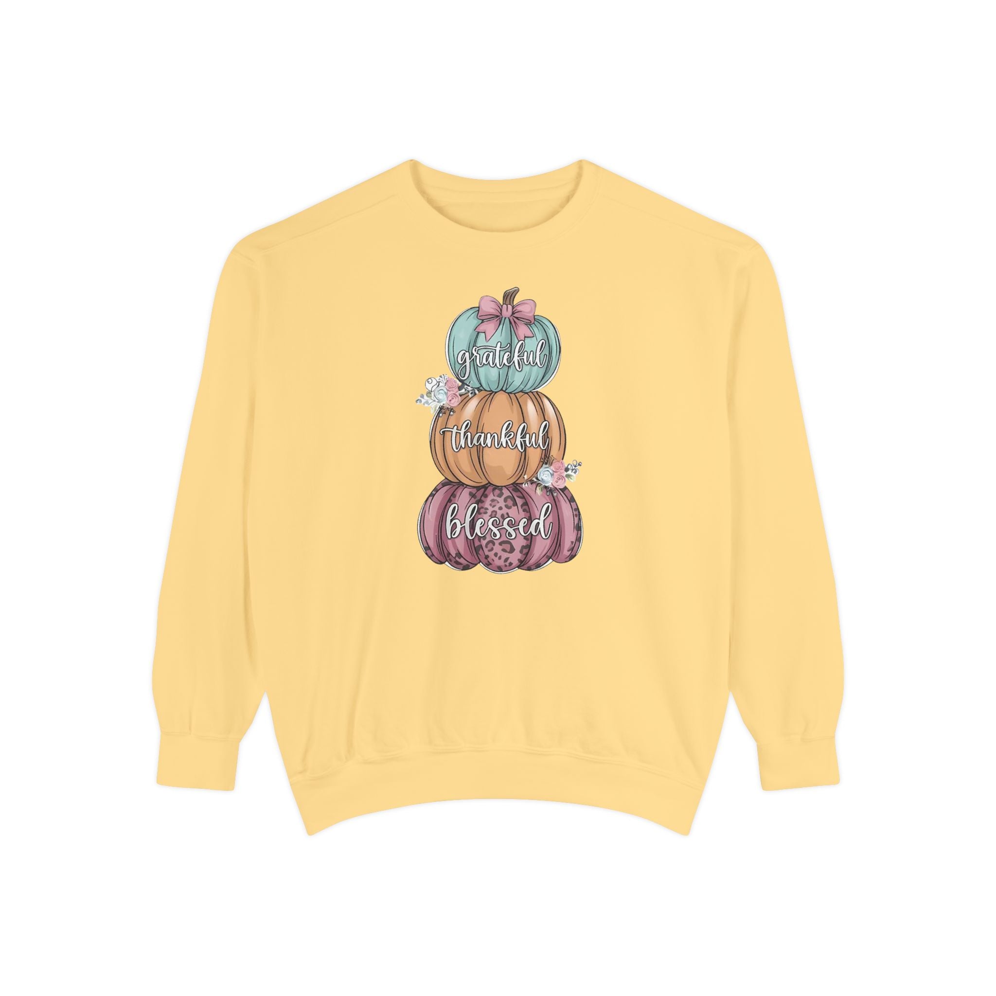 Pumpkin Stack Sweatshirt — Grateful, Thankful, Blessed