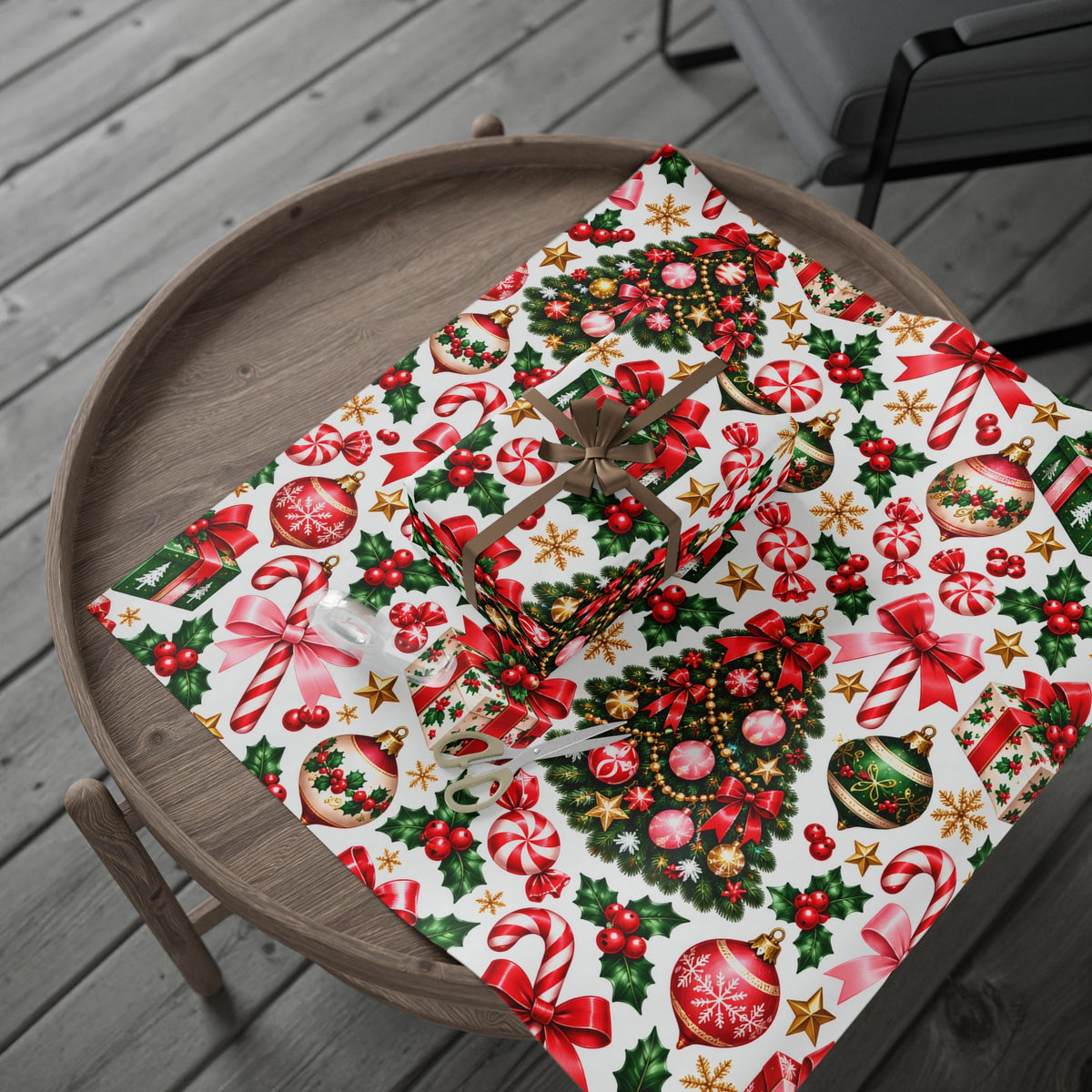 Peppermint & Pretty Bows | Vintage Christmas Wrapping Paper