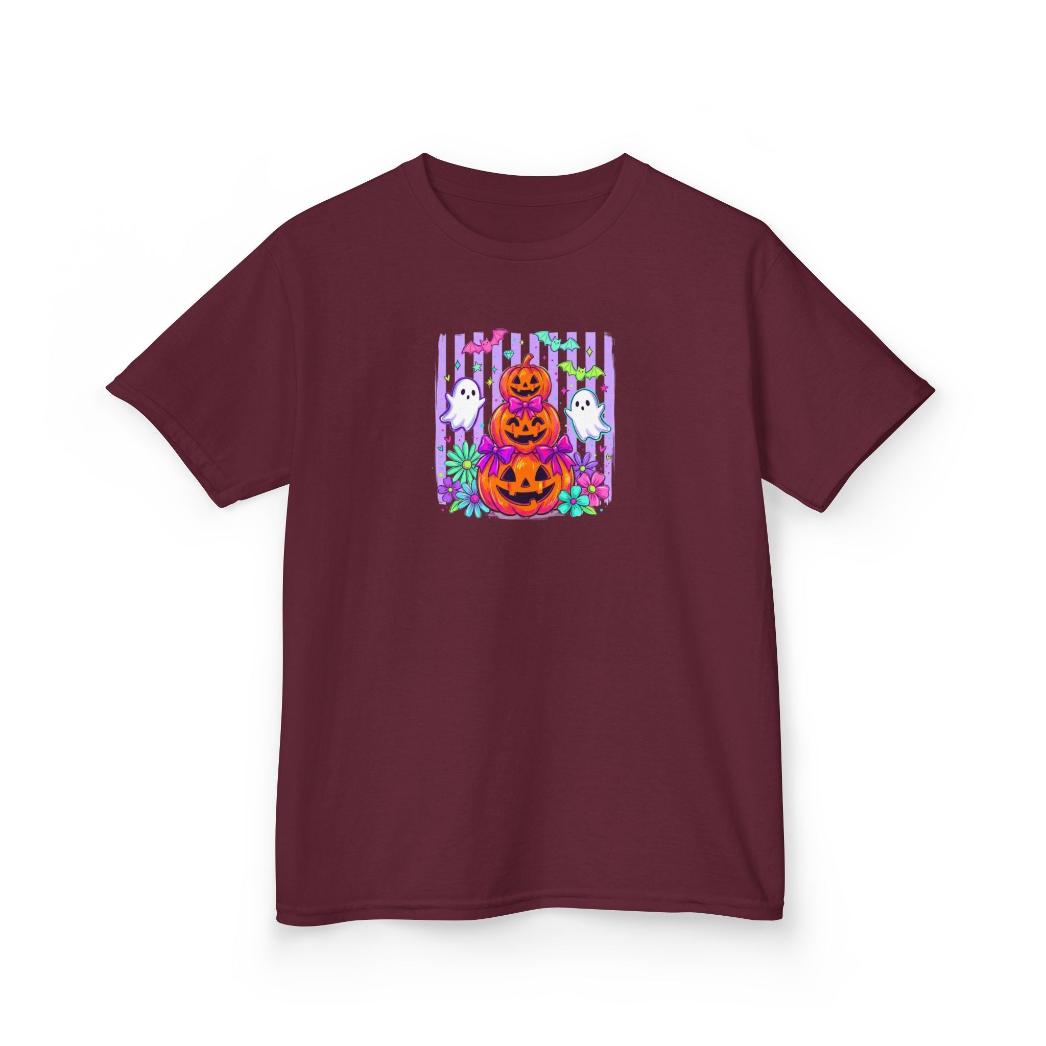 Kids Halloween Pumpkins T‑Shirt — Cute Jack‑O'Lantern Stack with Ghosts