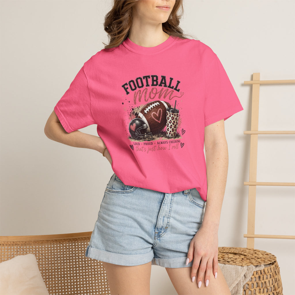 Football Mom T-Shirt — Leopard Heart Football Design