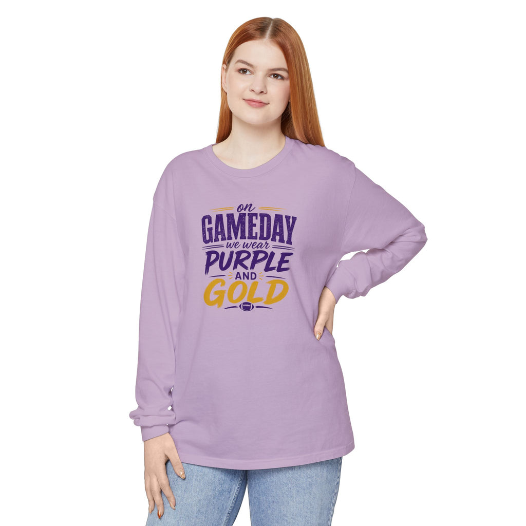 Gameday We Wear Purple and Gold Long Sleeve Tee